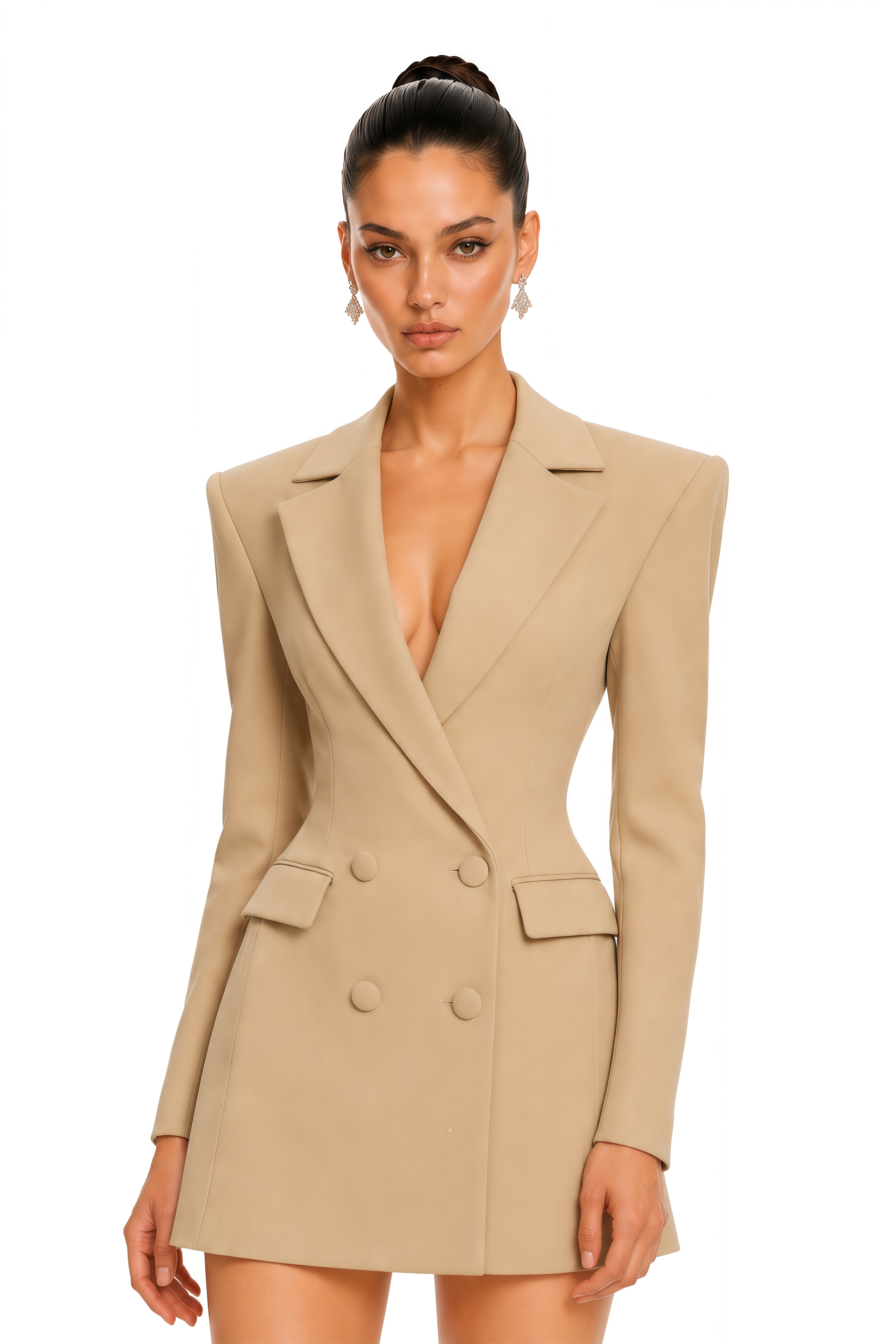 Osanne Khaki Double Breasted Blazer Mini Dress
