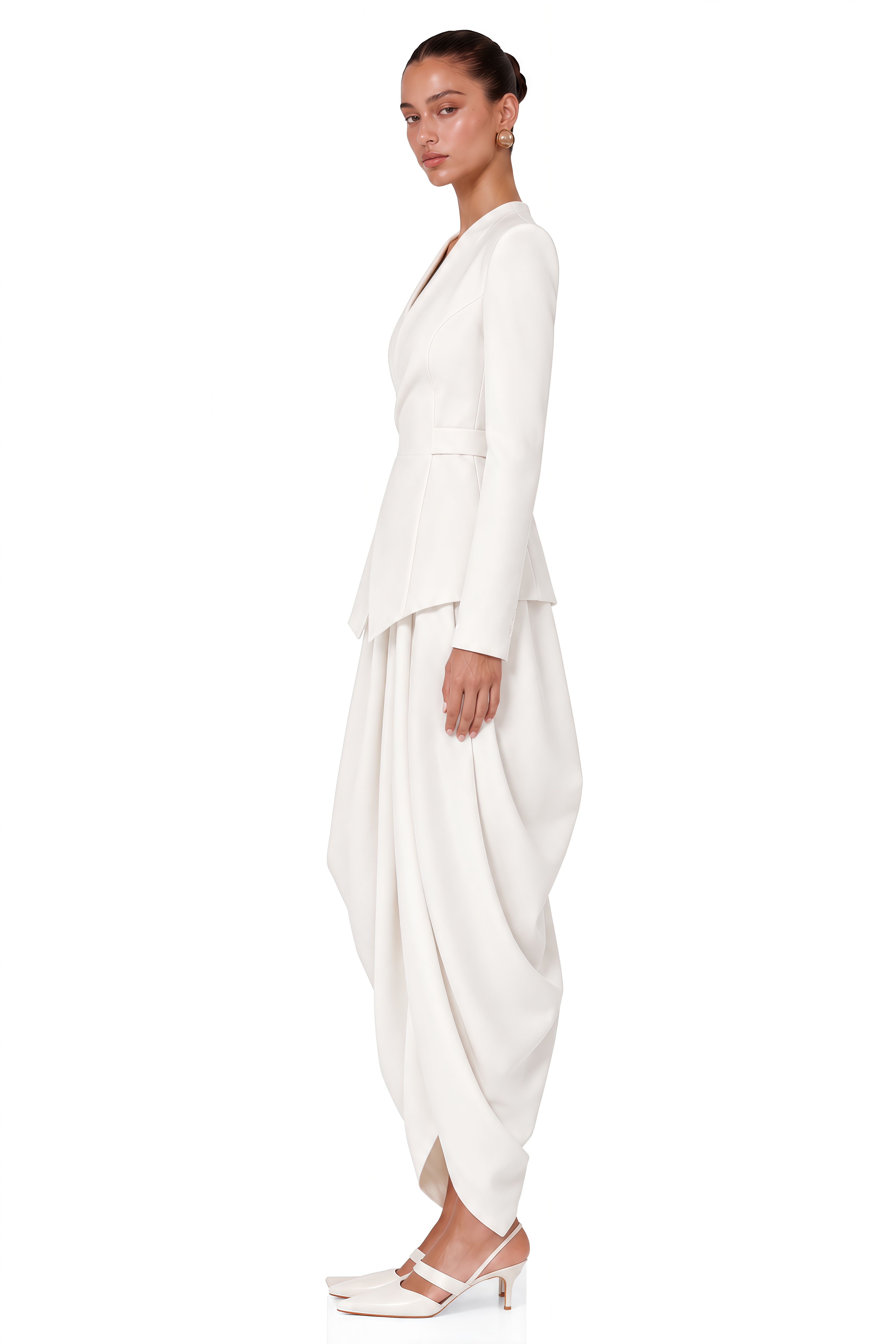 Osaretin White Tailored Blazer & Draped Trousers Set
