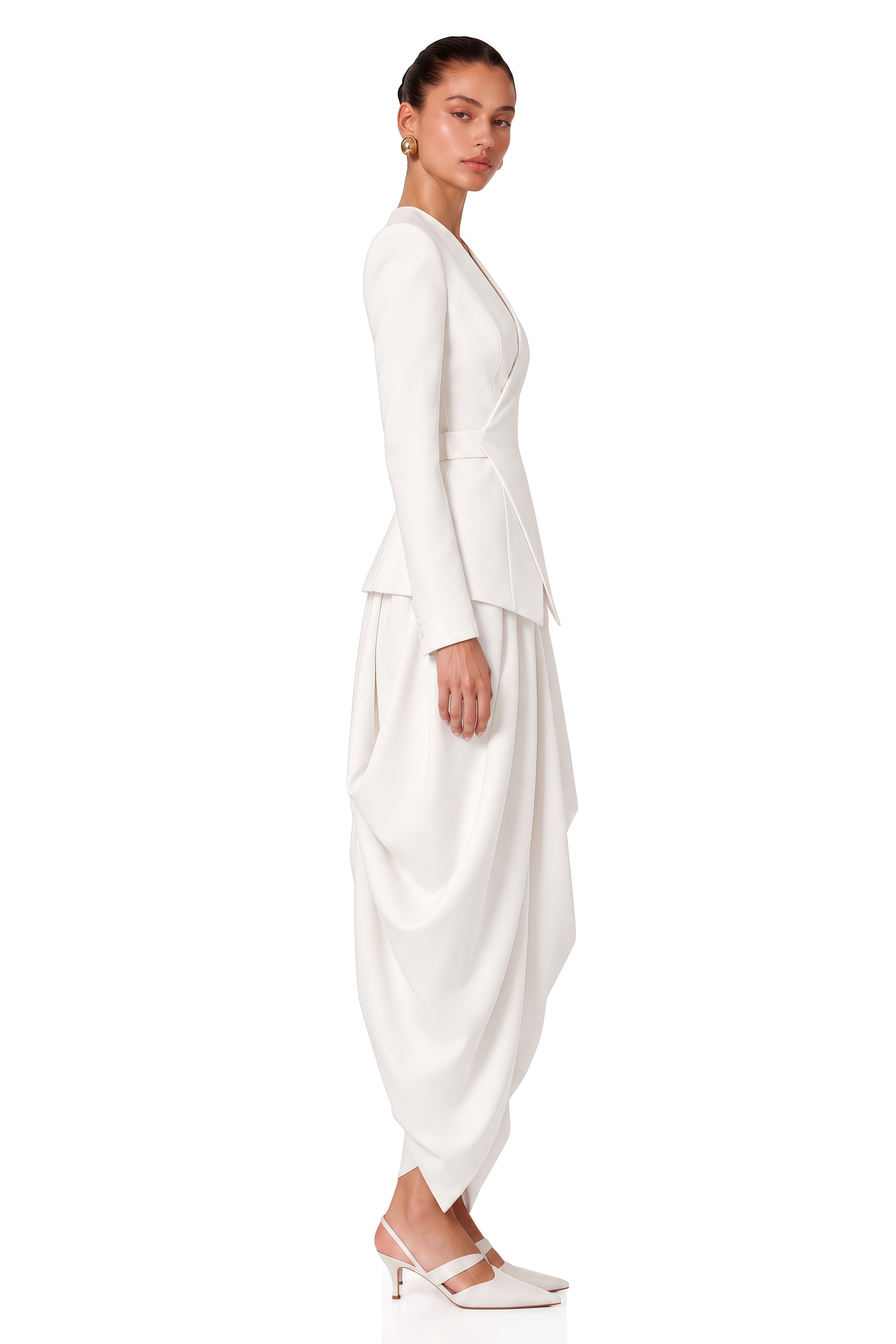 Osaretin White Tailored Blazer & Draped Trousers Set