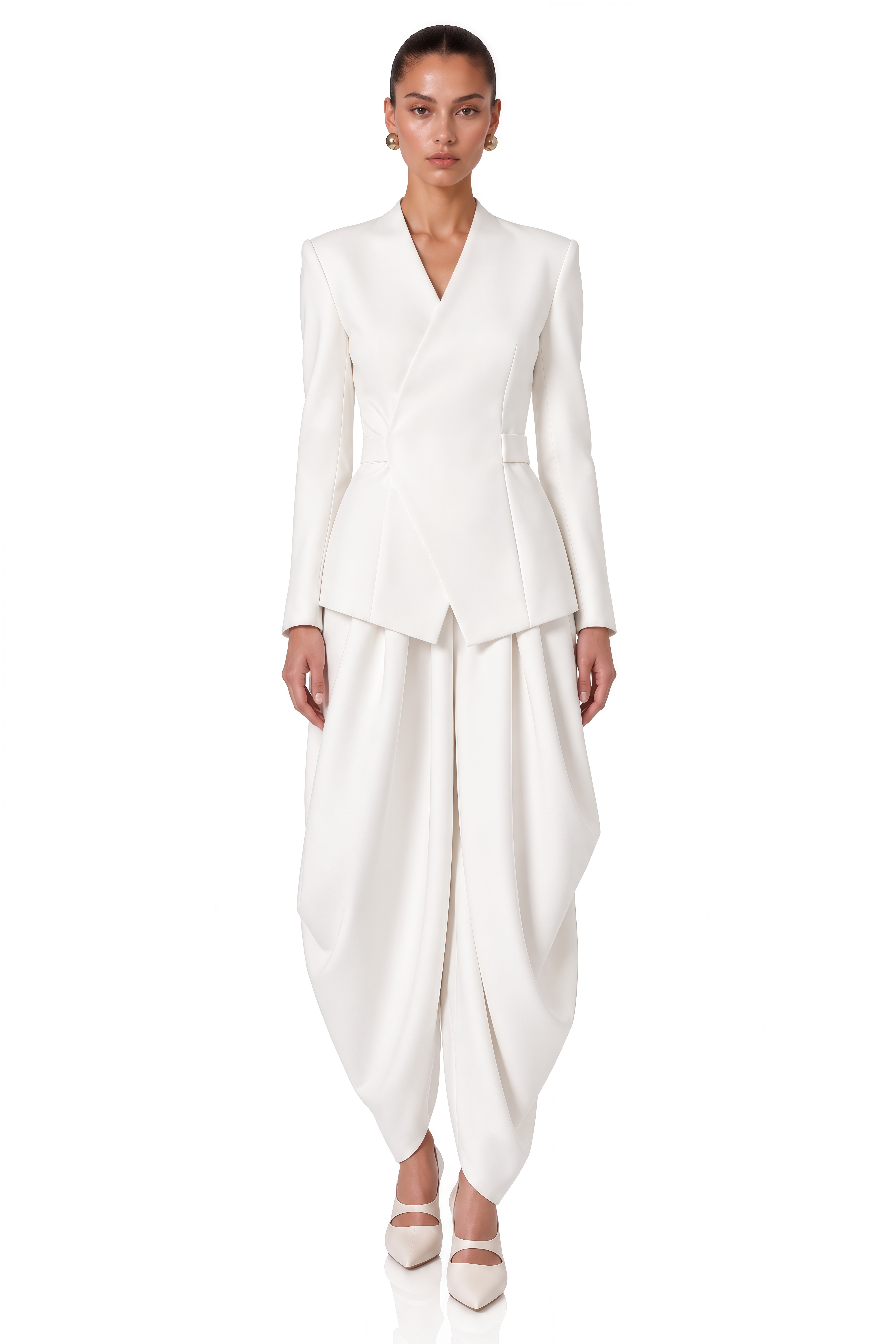 Osaretin White Tailored Blazer & Draped Trousers Set
