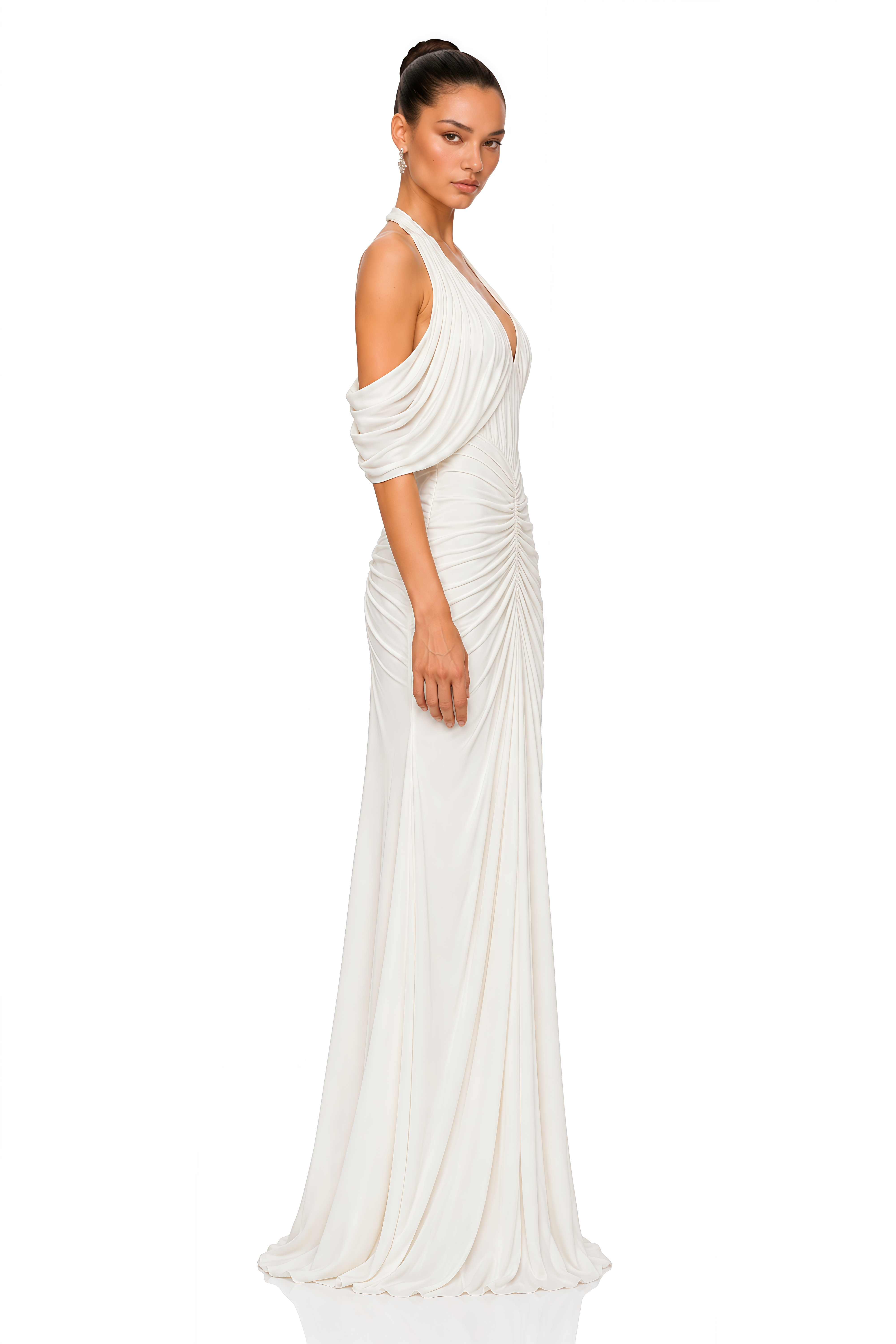 Ottavia White Halterneck Ruched Maxi Dress