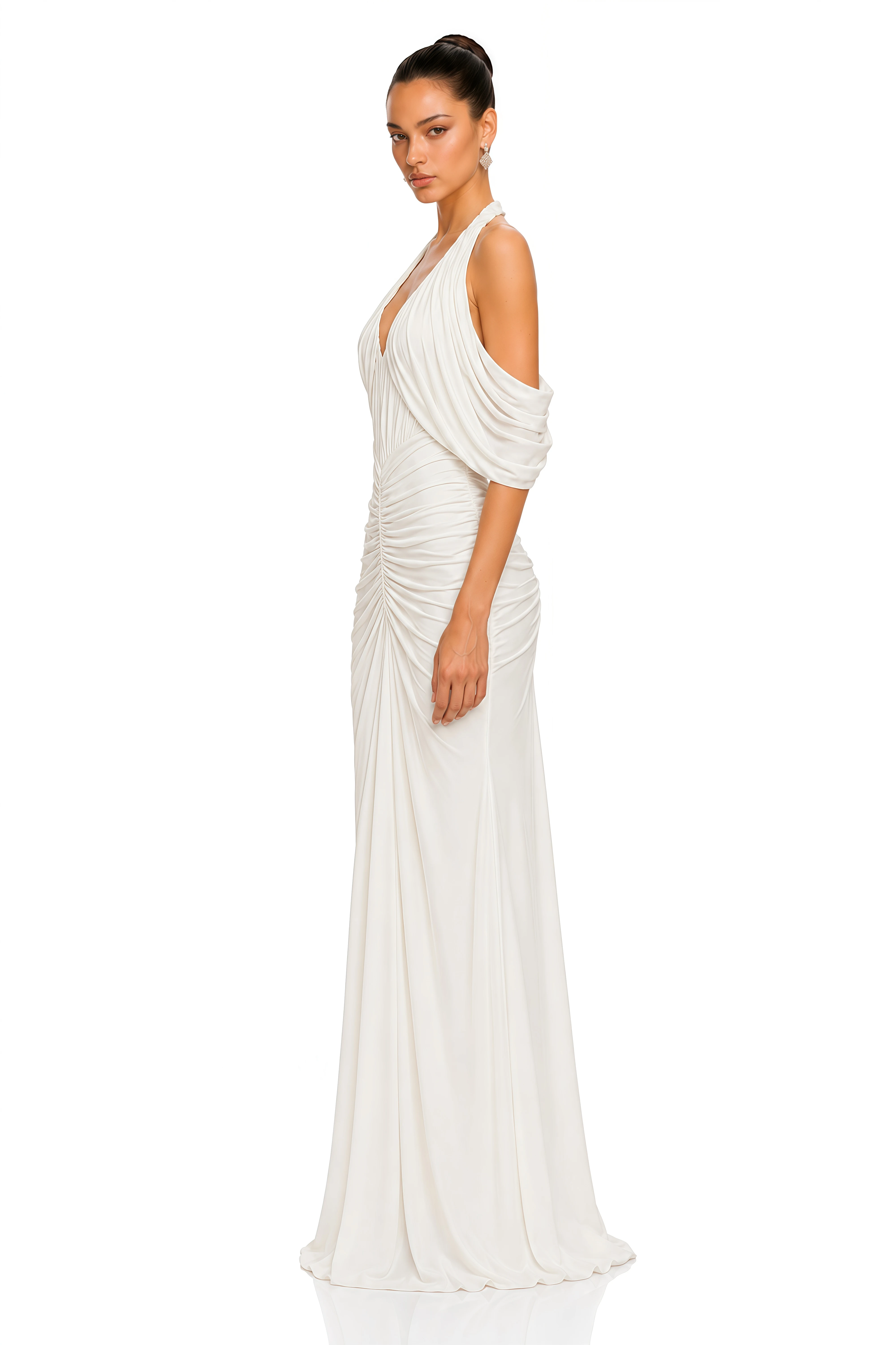 Ottavia White Halterneck Ruched Maxi Dress