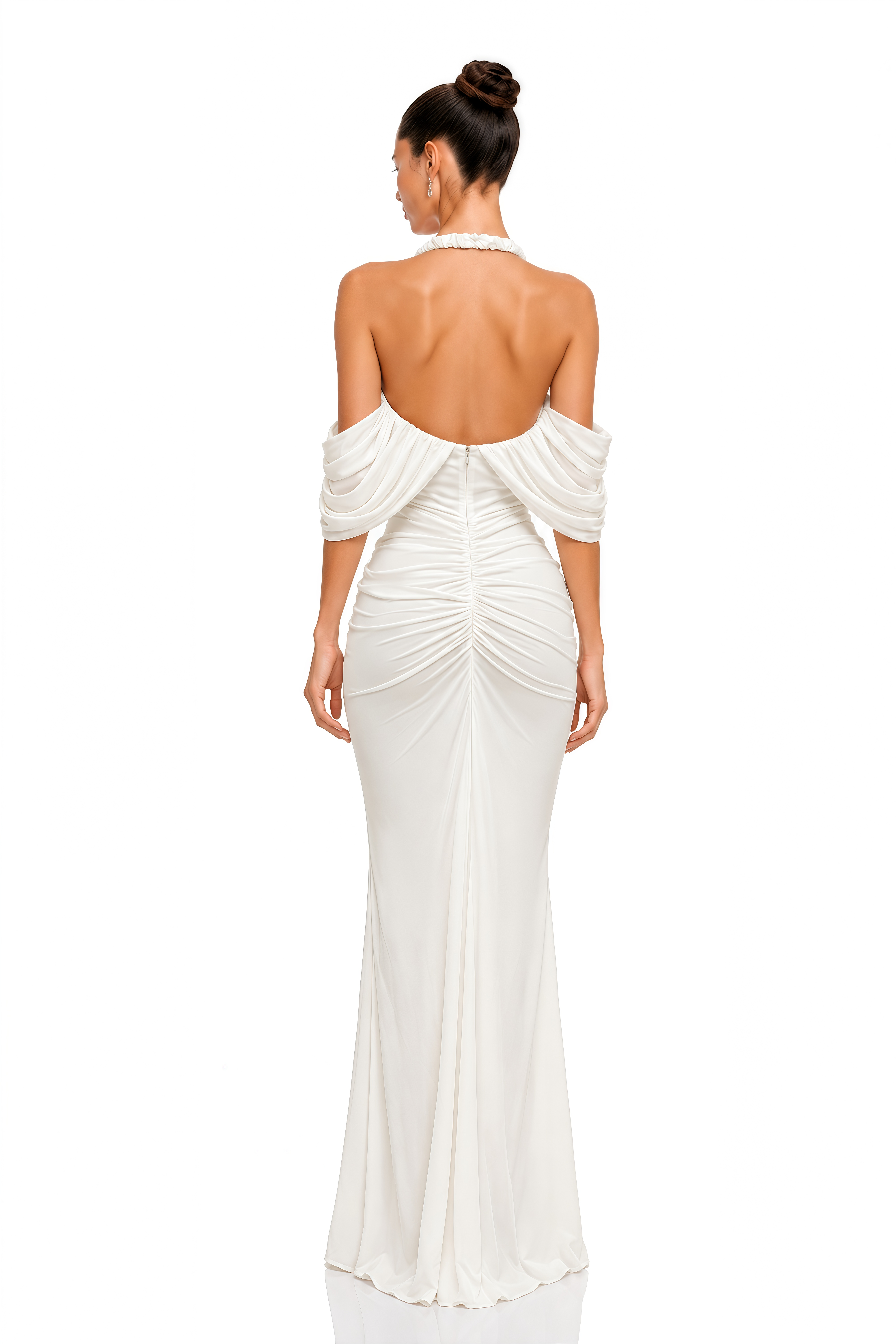 Ottavia White Halterneck Ruched Maxi Dress