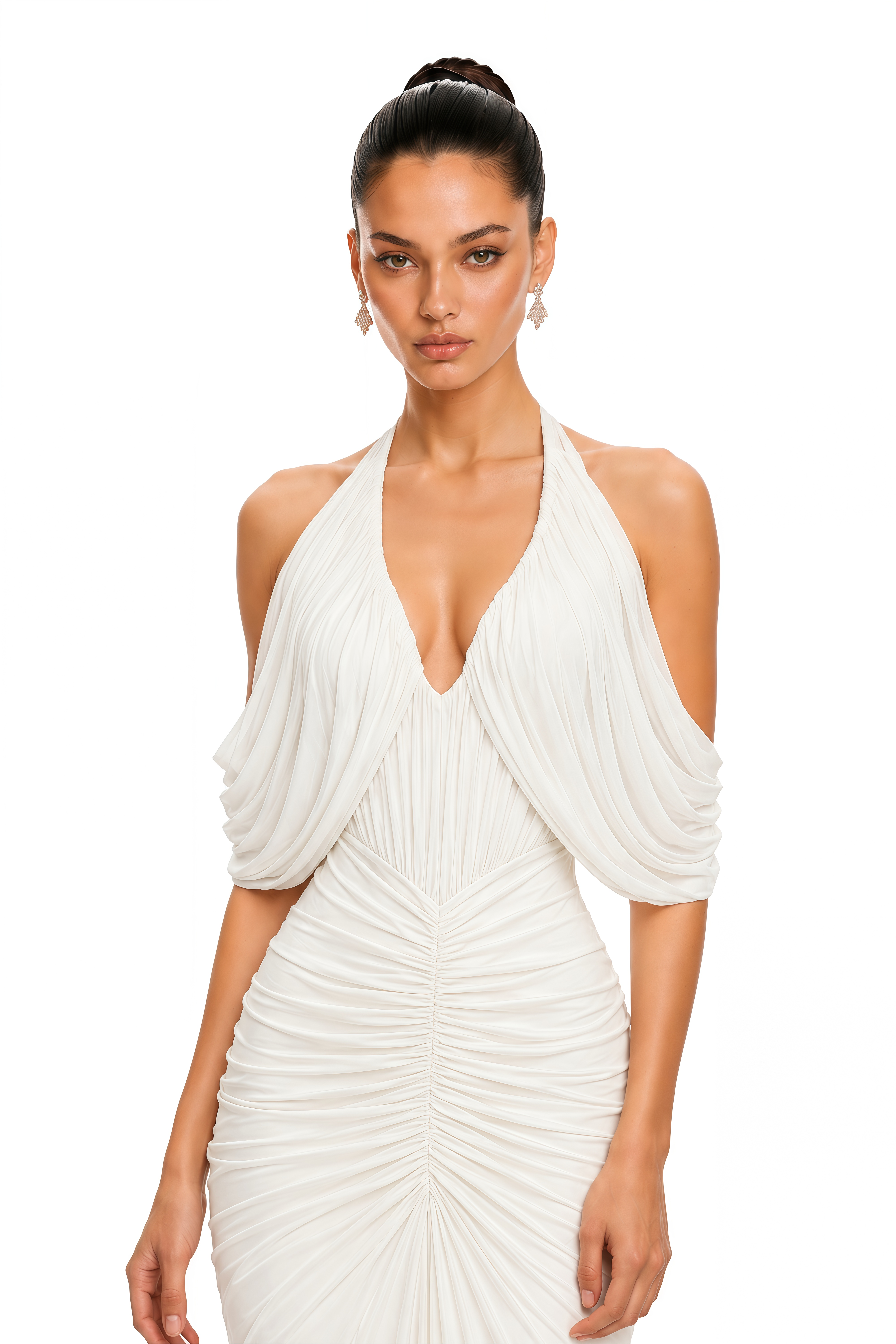 Ottavia White Halterneck Ruched Maxi Dress