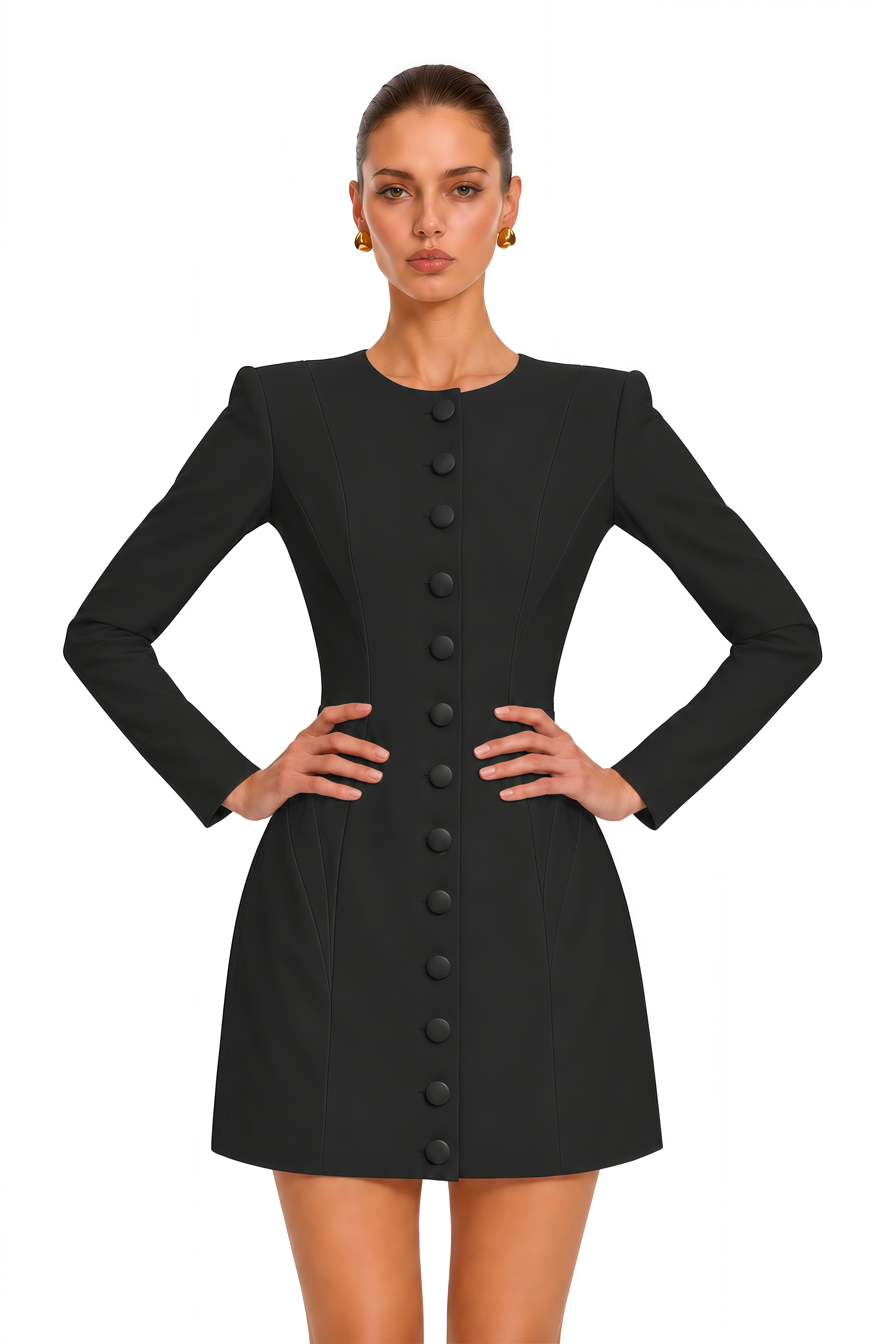 Ottilie Black Buttoned Tailored Mini Dress