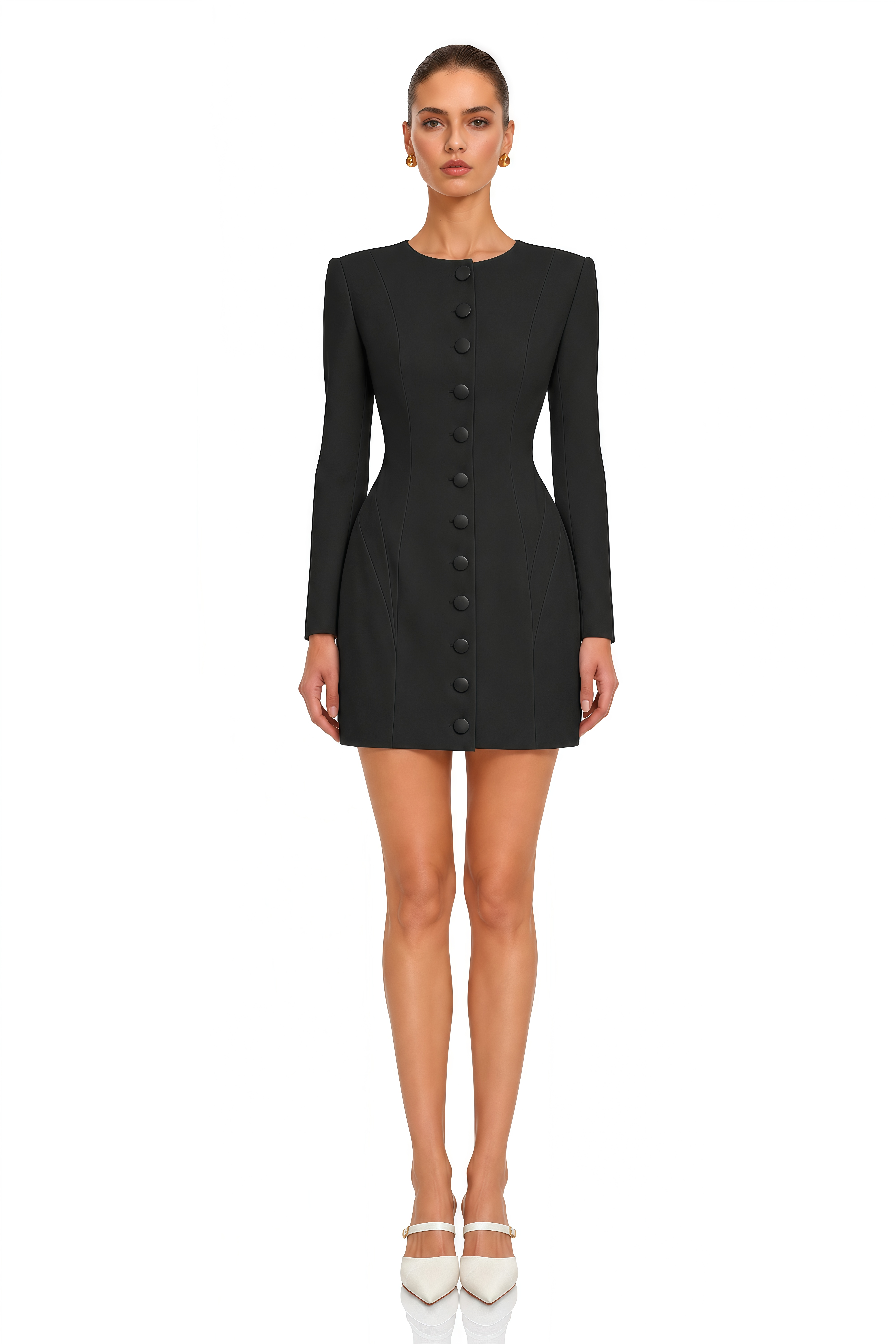 Ottilie Black Buttoned Tailored Mini Dress