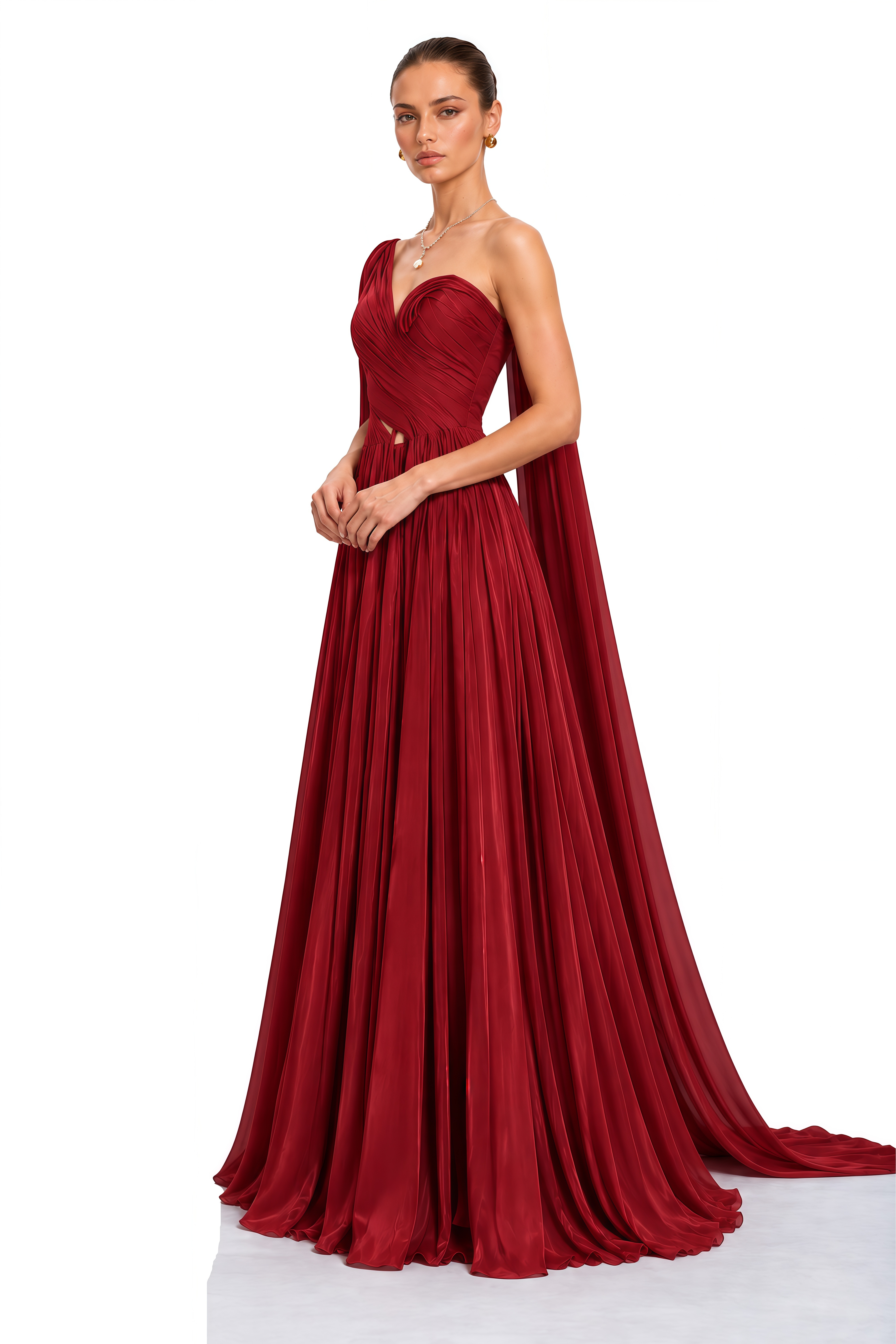 Palmyre Burgundy Draped One Shoulder Maxi Dress