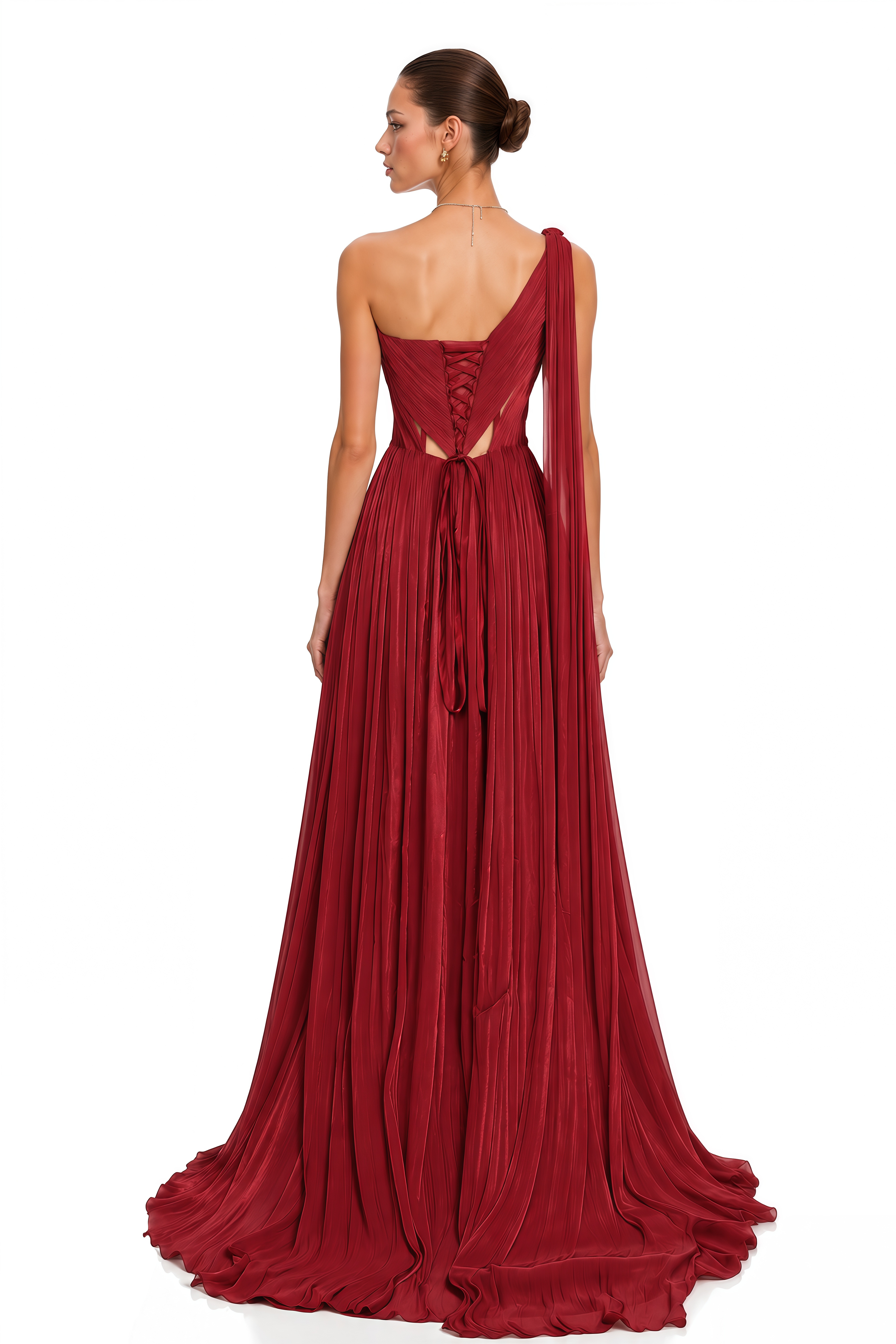Palmyre Burgundy Draped One Shoulder Maxi Dress