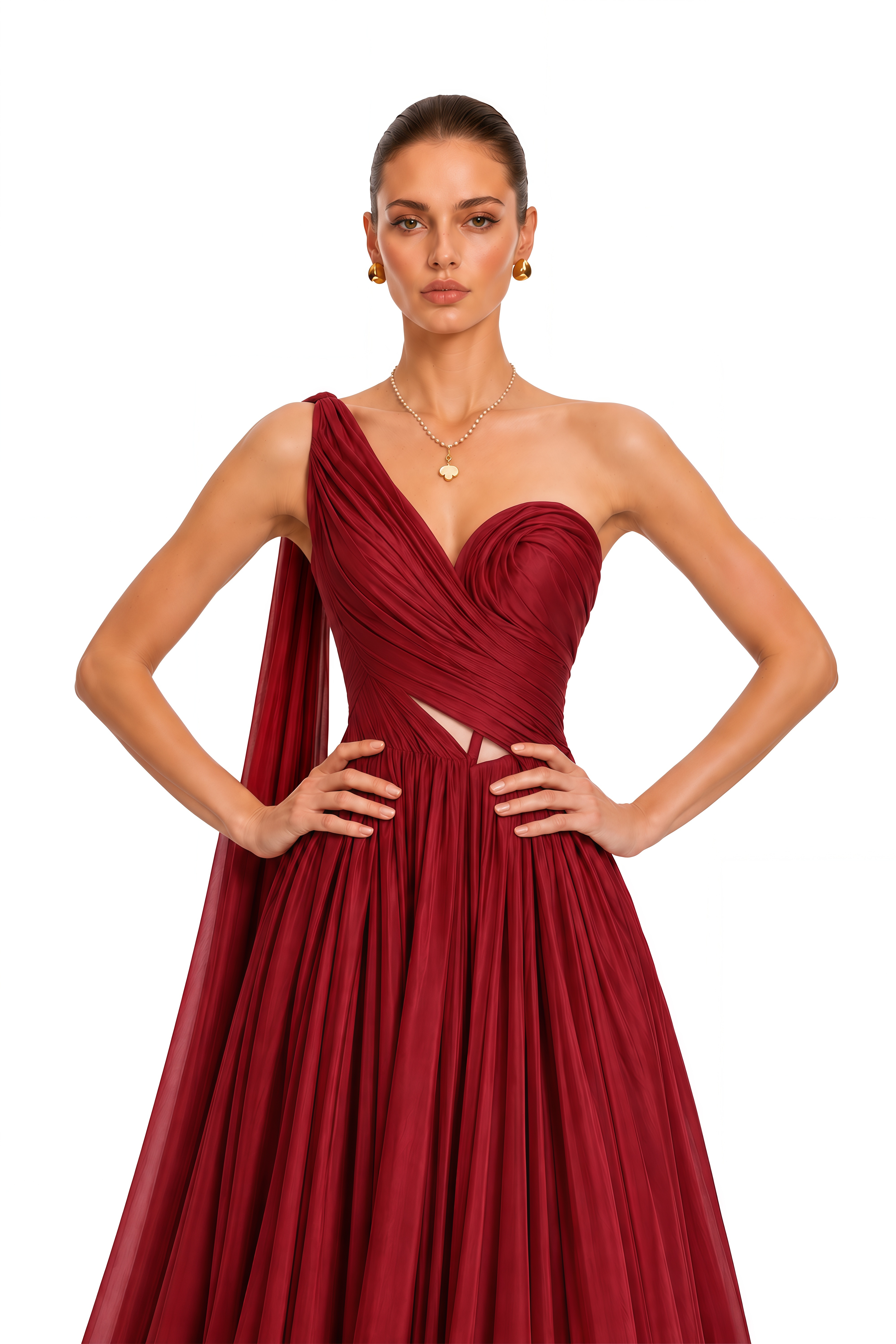 Palmyre Burgundy Draped One Shoulder Maxi Dress