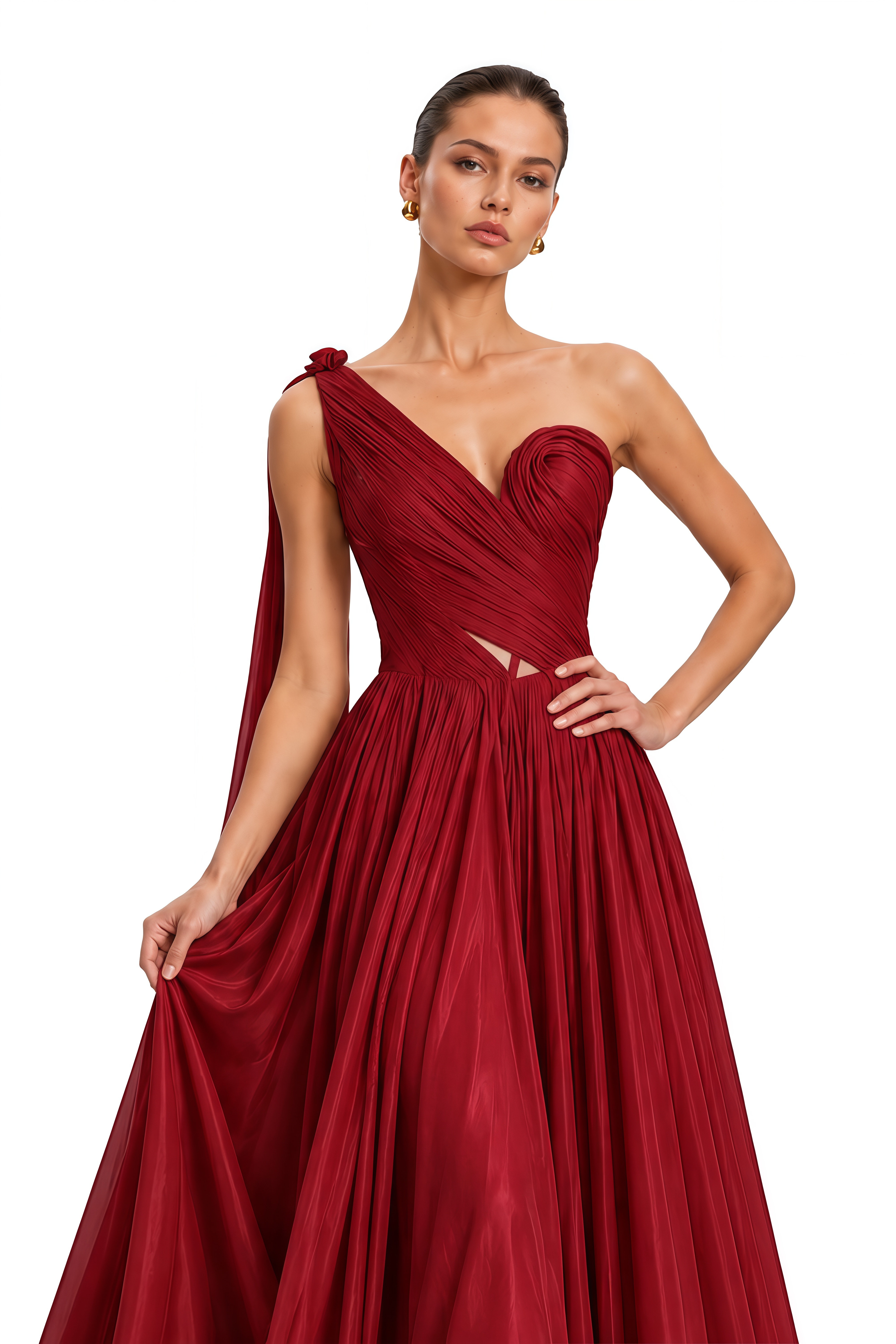 Palmyre Burgundy Draped One Shoulder Maxi Dress