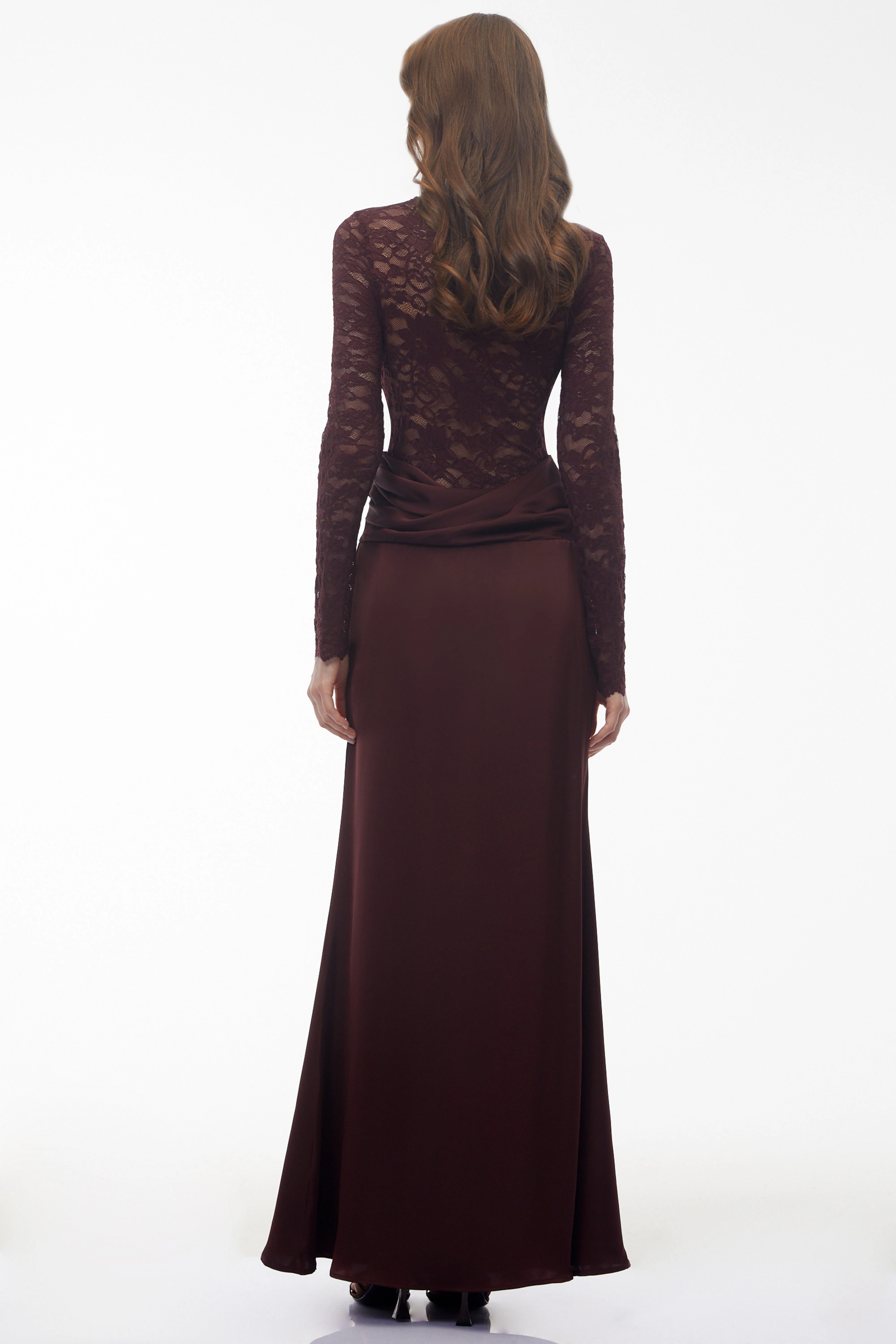Parvaneh Rust Satin Maxi Dress with Lace Panels