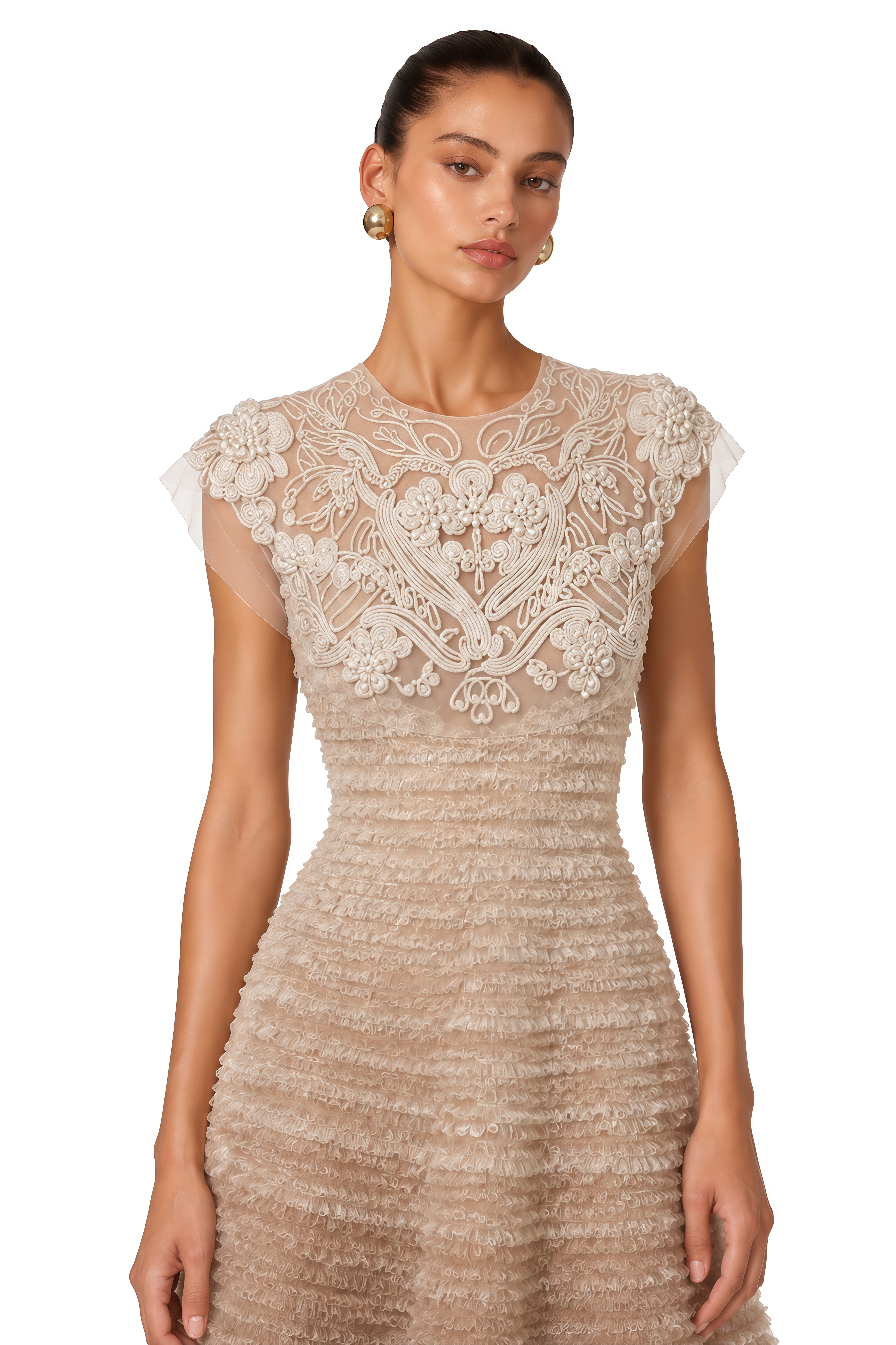 Paula Beige Ombre Floral Lace Mini Dress
