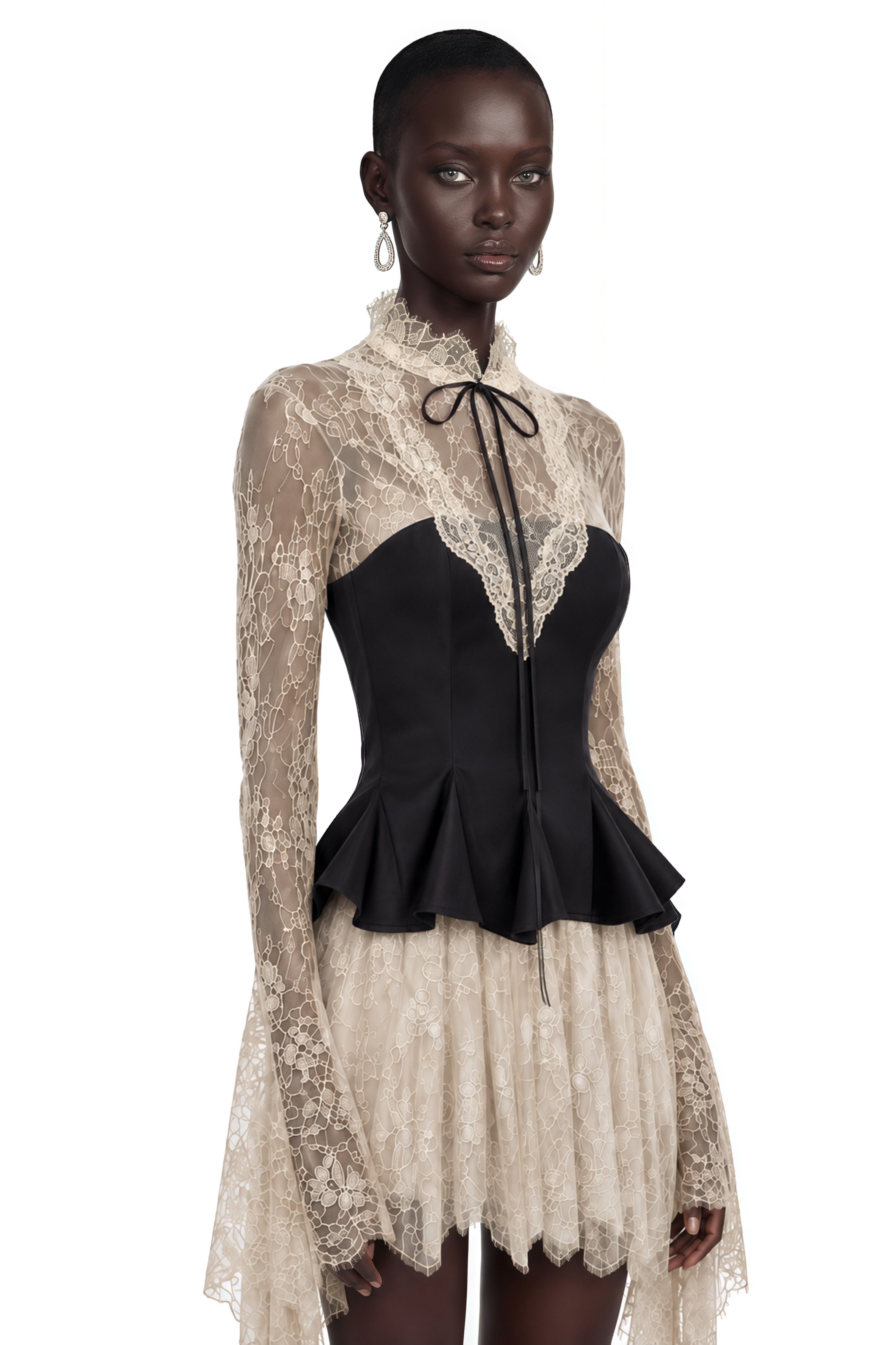 Paulina Neutral Lace Corset Mini Dress