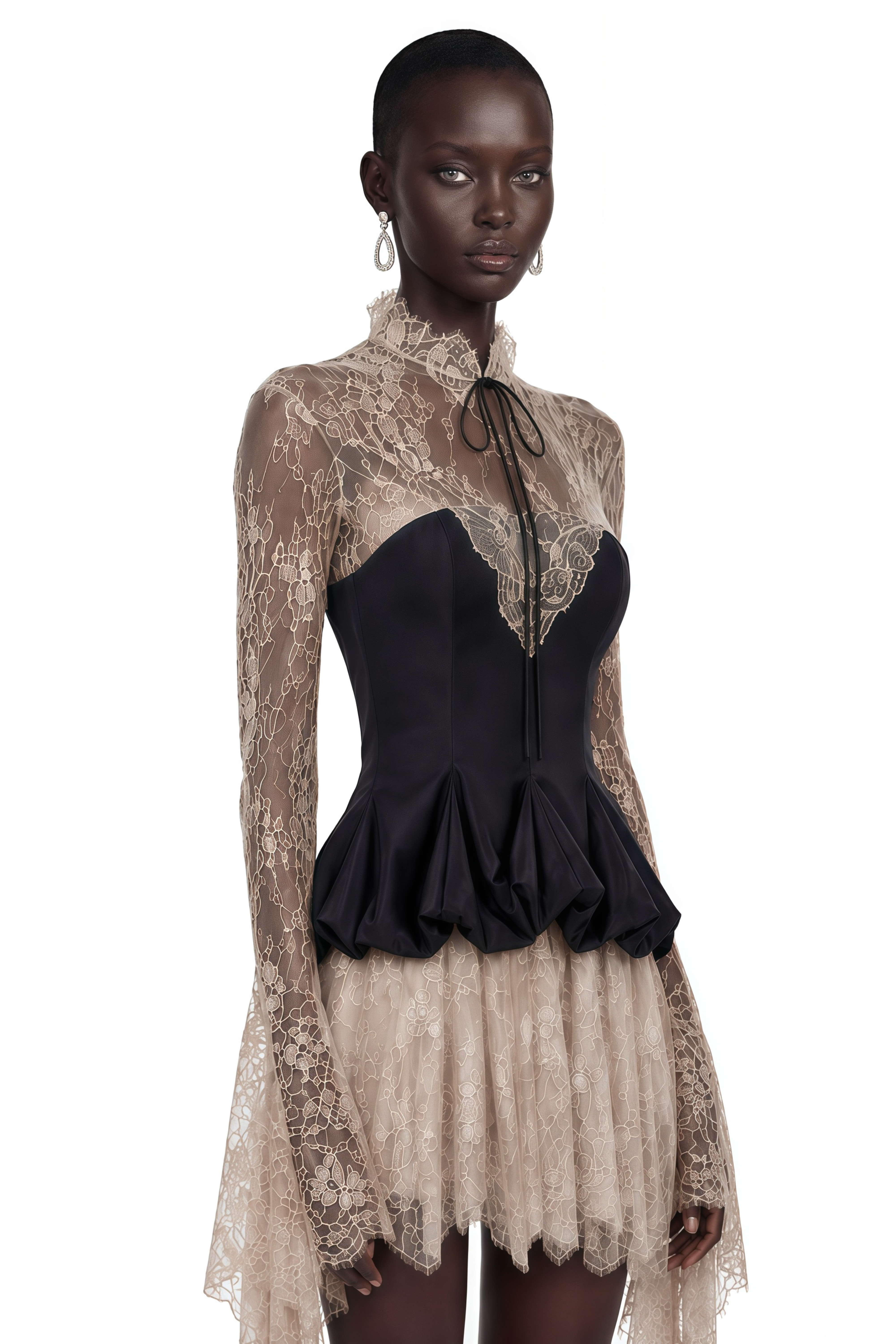 Paulina Black Corset Top & Neutral Mini Skirt Set