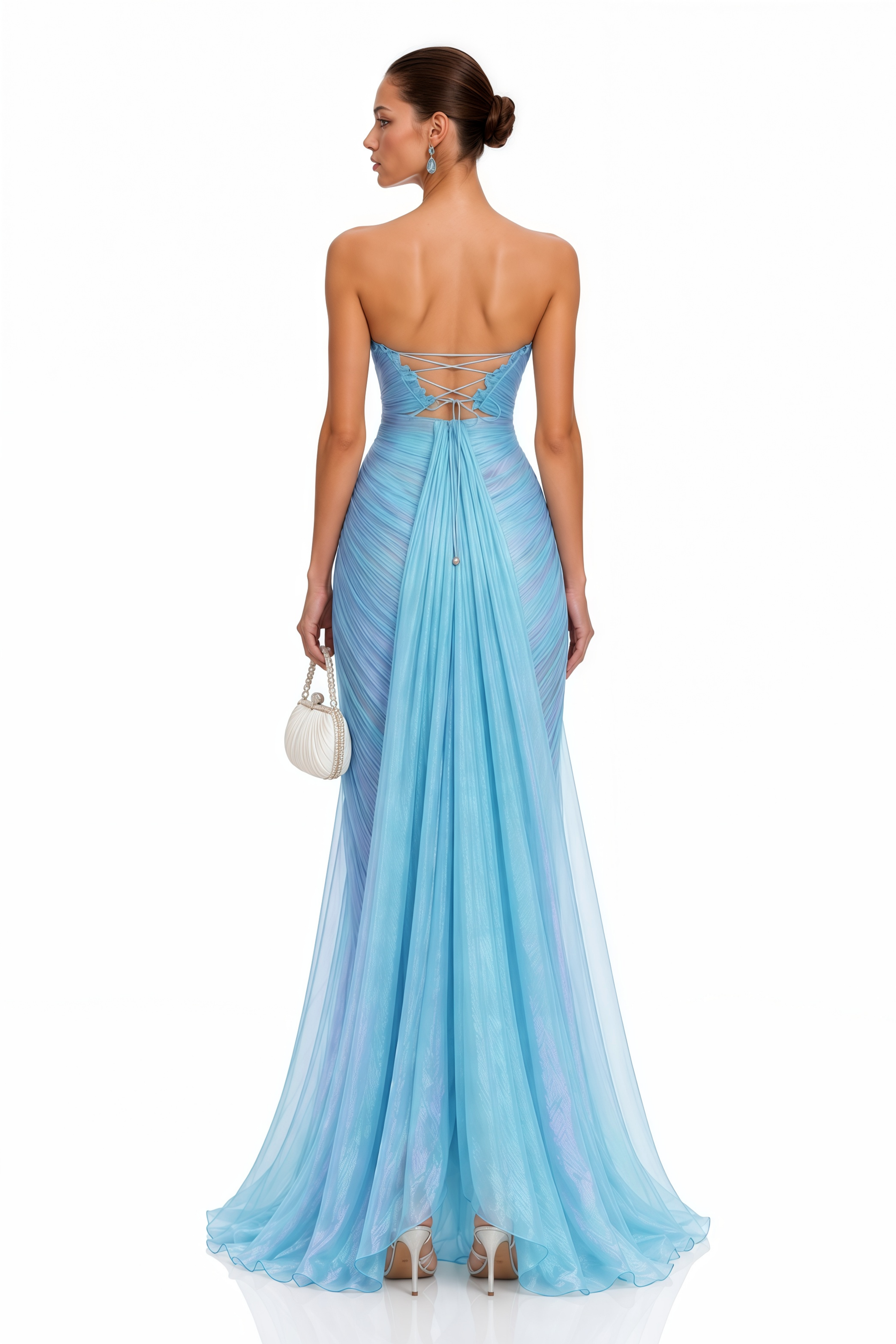 Peggie Blue Pleated Cut-Out Maxi Dress with Slit
