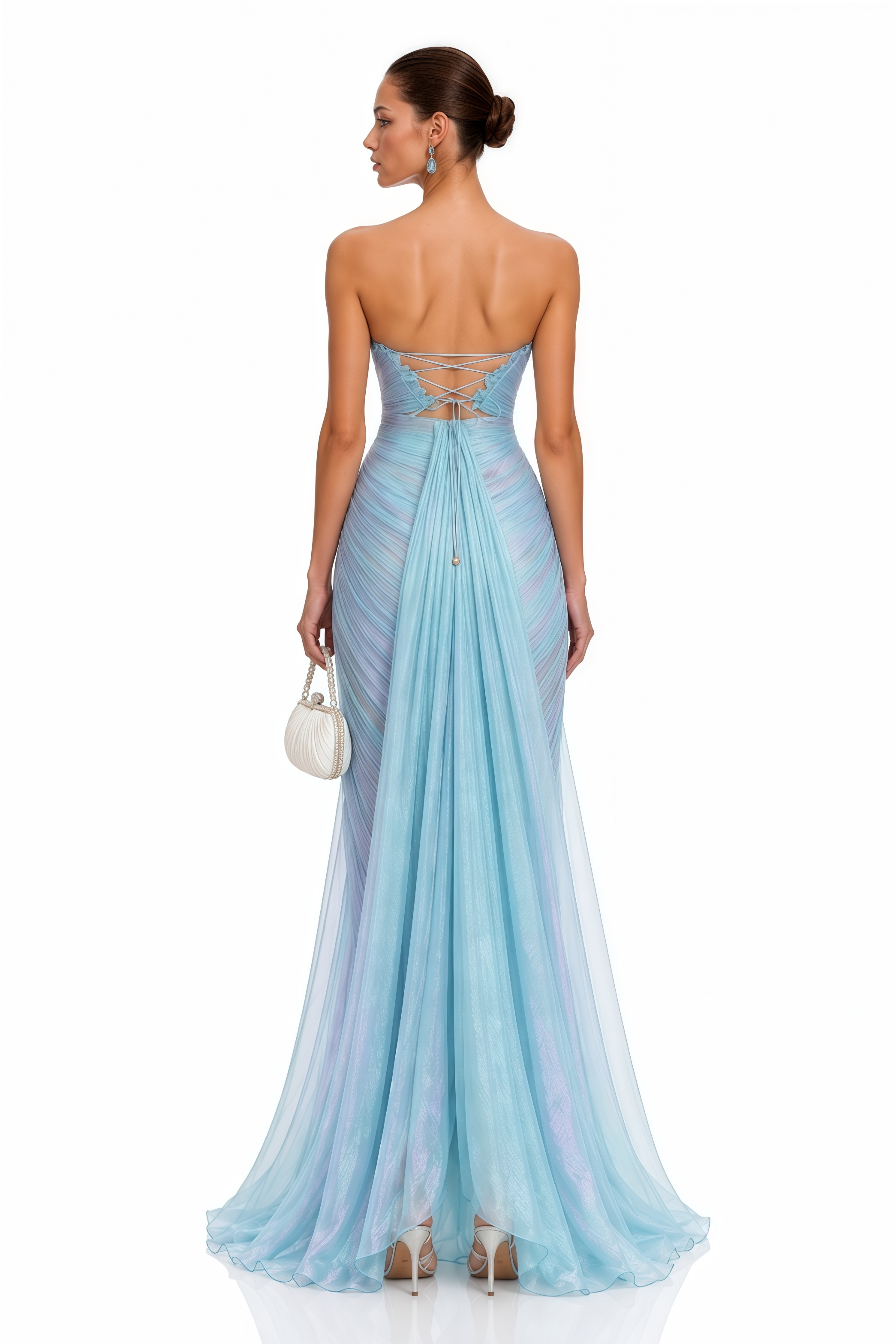Peggie Blue Pleated Cut-Out Maxi Dress with Slit