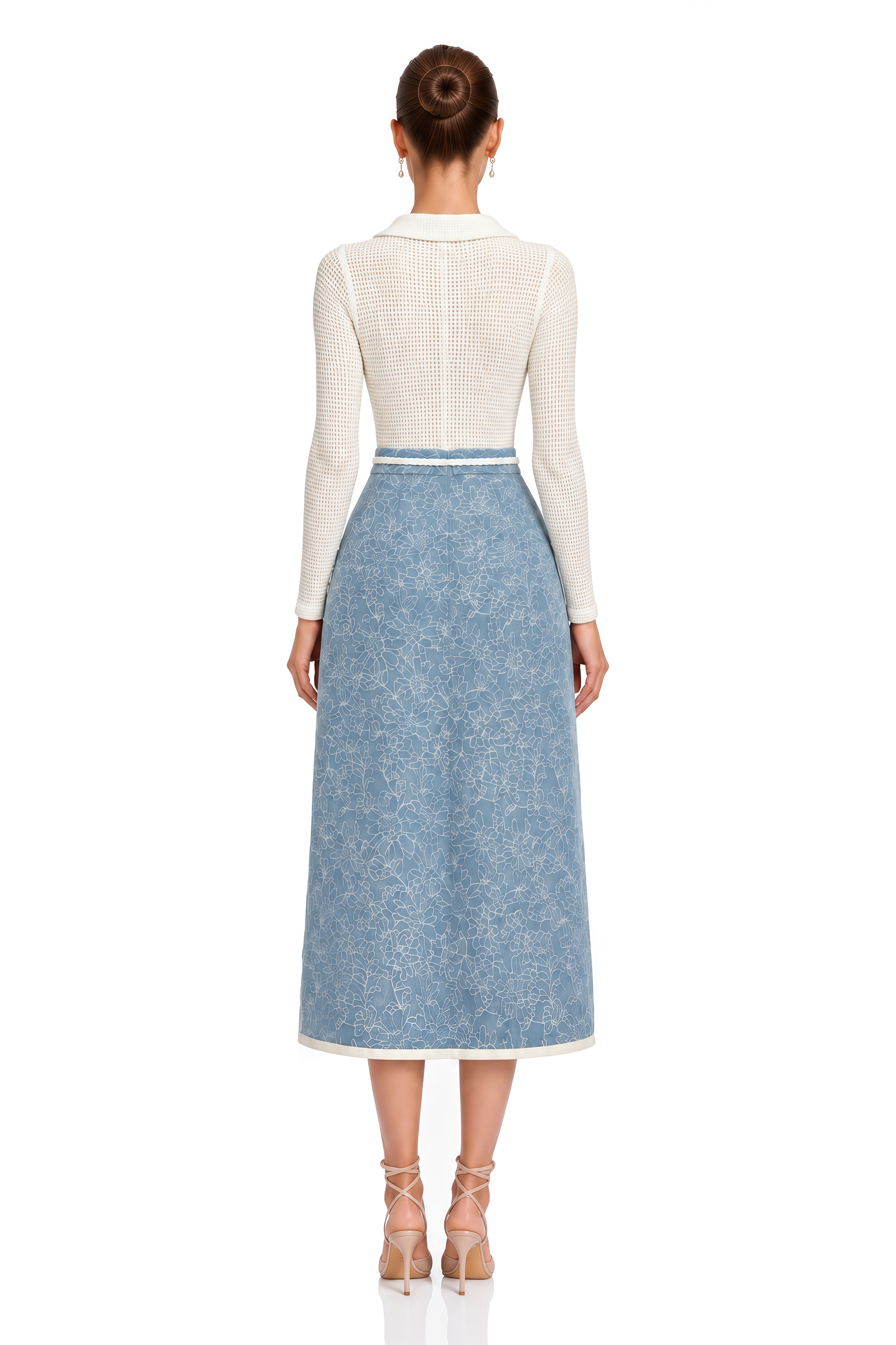 Penelope Blue Knit Midi Dress with 3D Florals