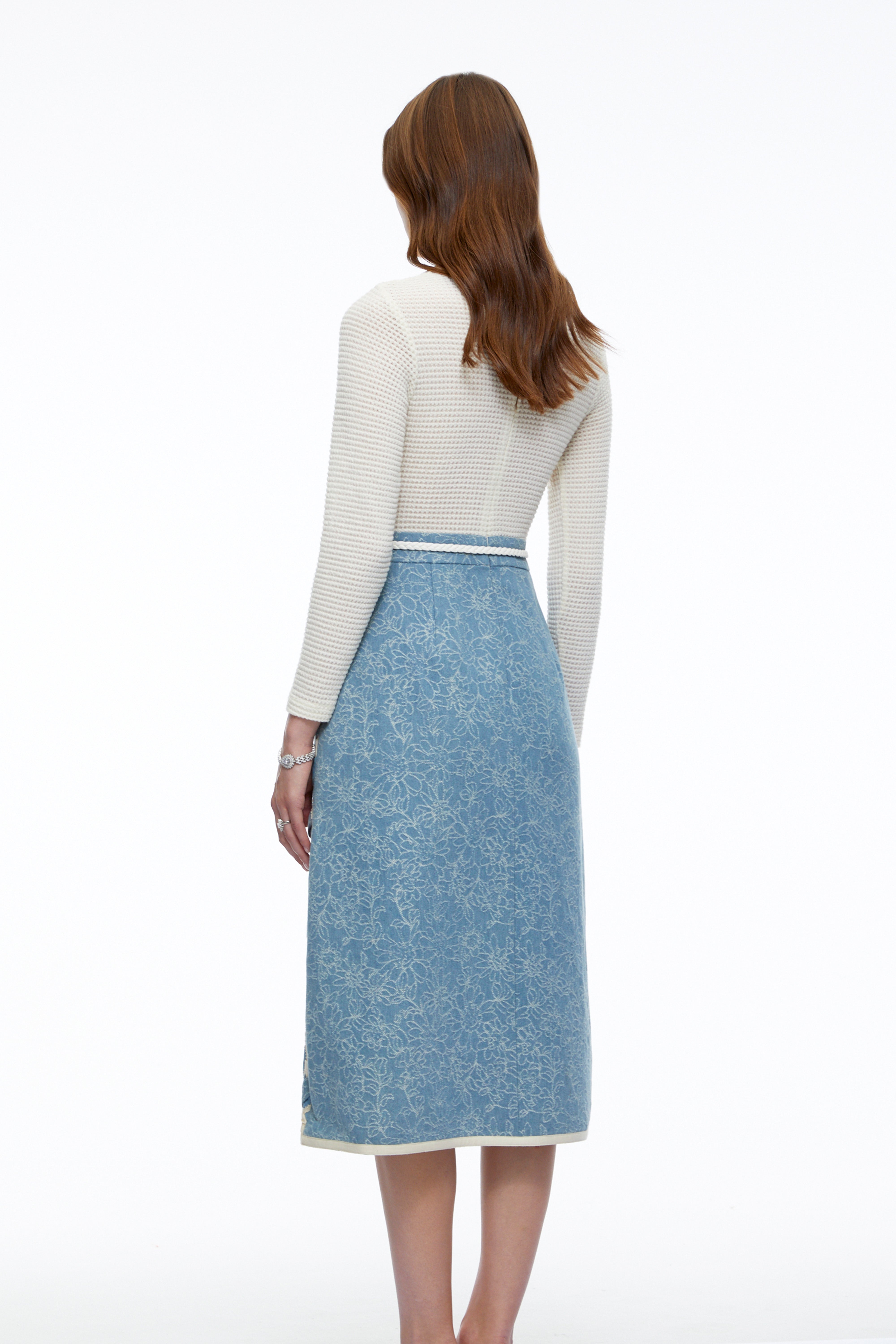 Penelope Blue Knit Midi Dress with 3D Florals