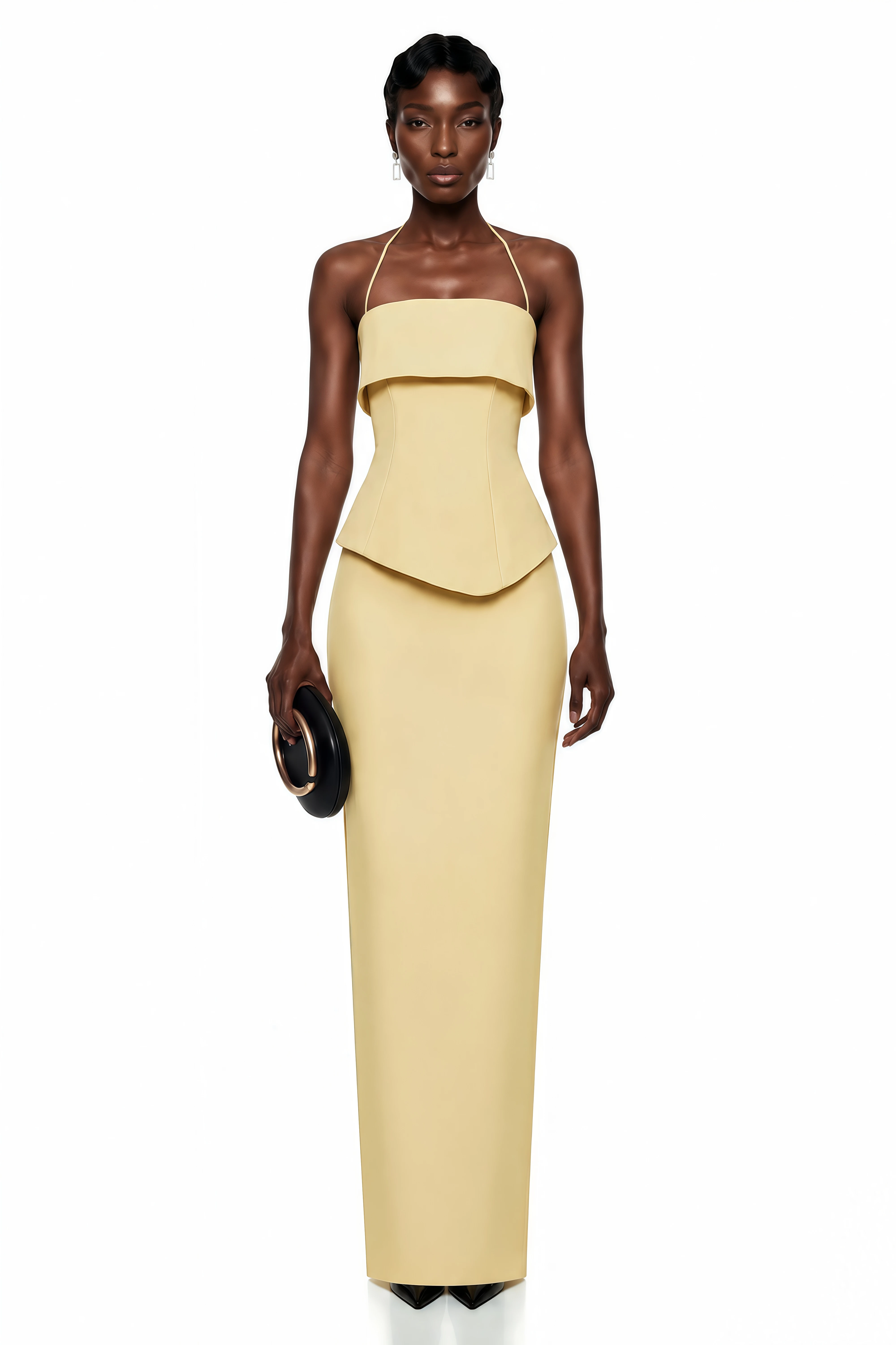 Penelope Yellow Halterneck Peplum Top & Skirt Set