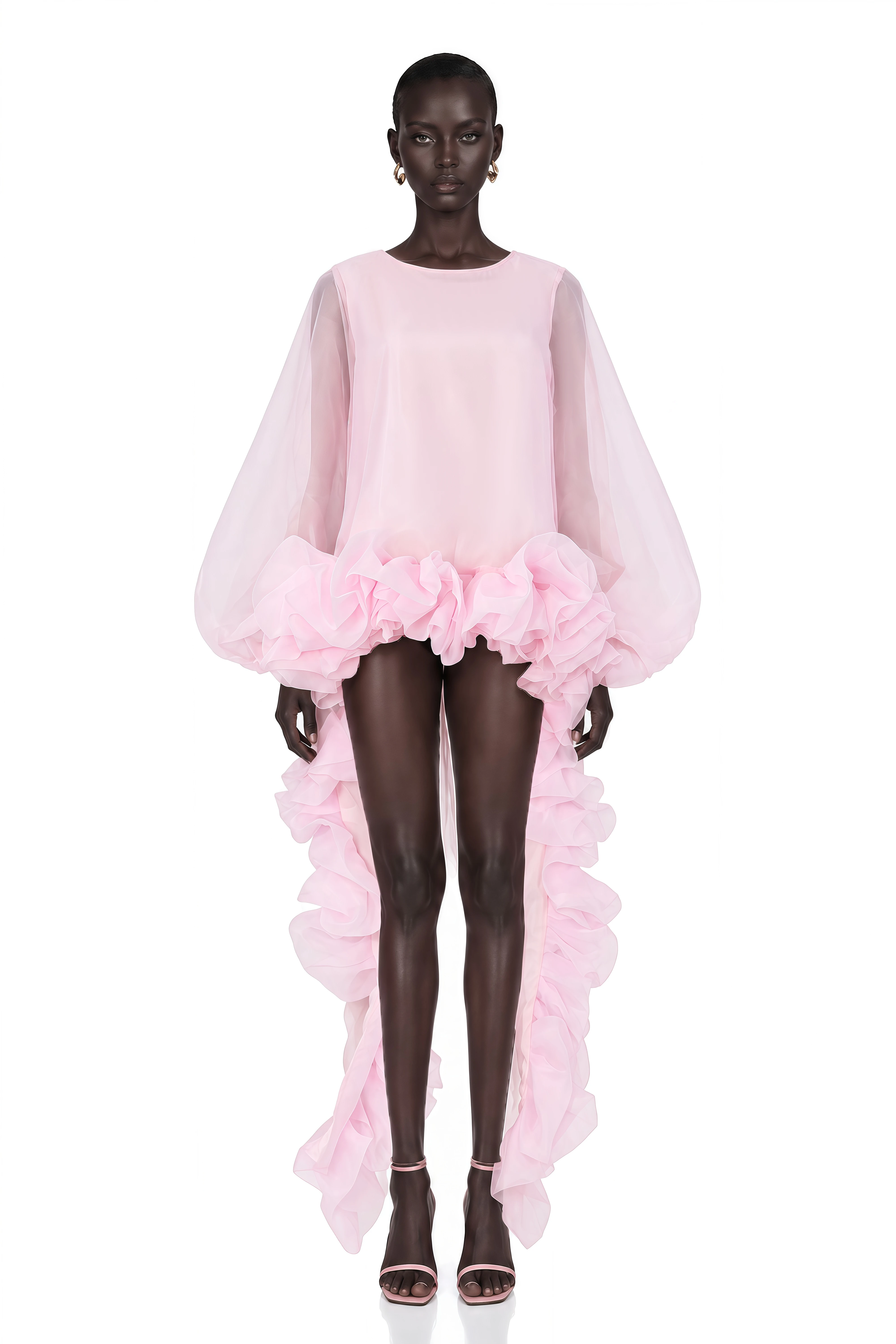 Phaedra Pink Tiered Ruffled Blouse & Midi Skirt Set