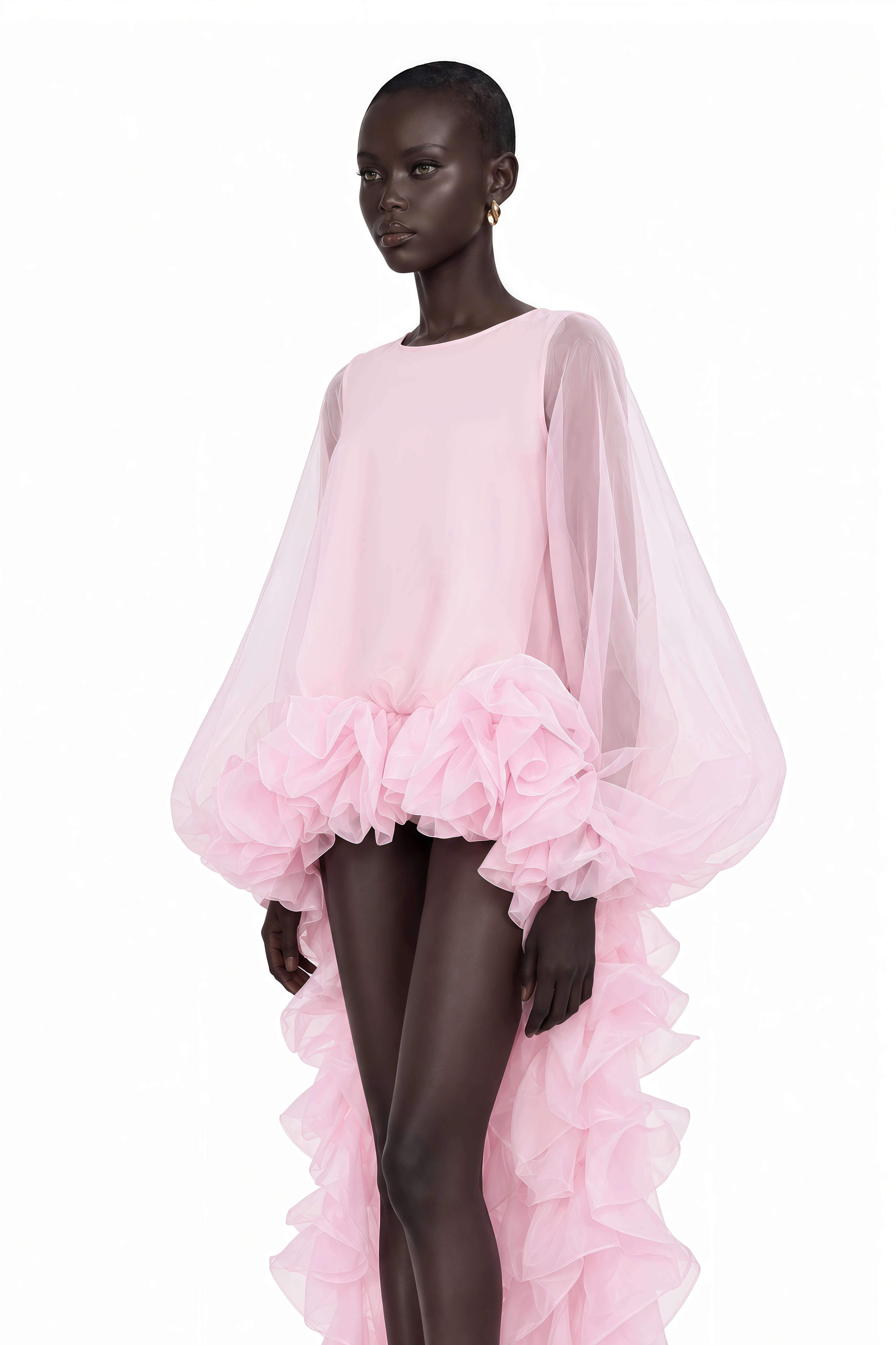 Phaedra Pink Tiered Ruffled Blouse & Midi Skirt Set