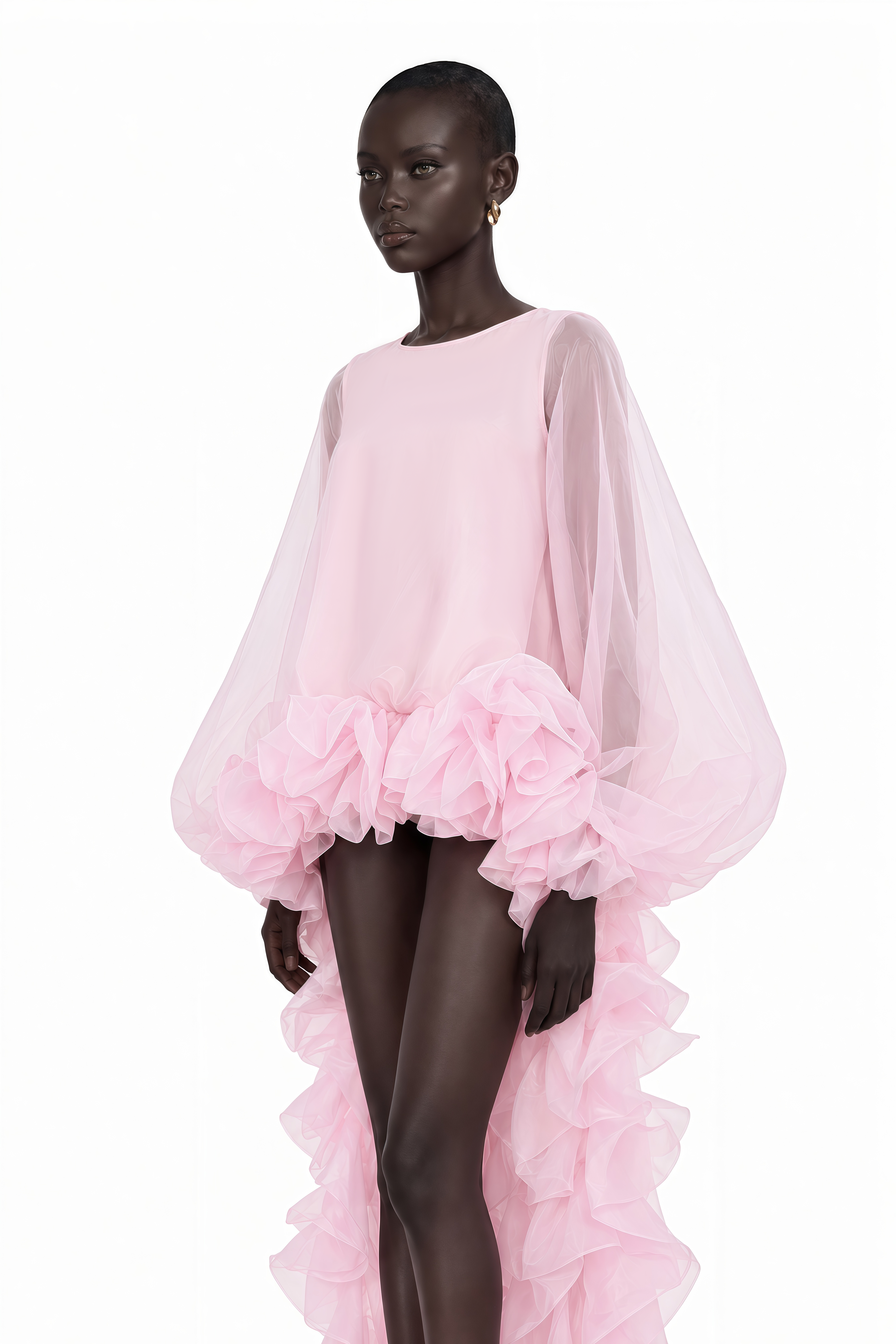 Phaedra Pink Tiered Ruffled Blouse & Midi Skirt Set