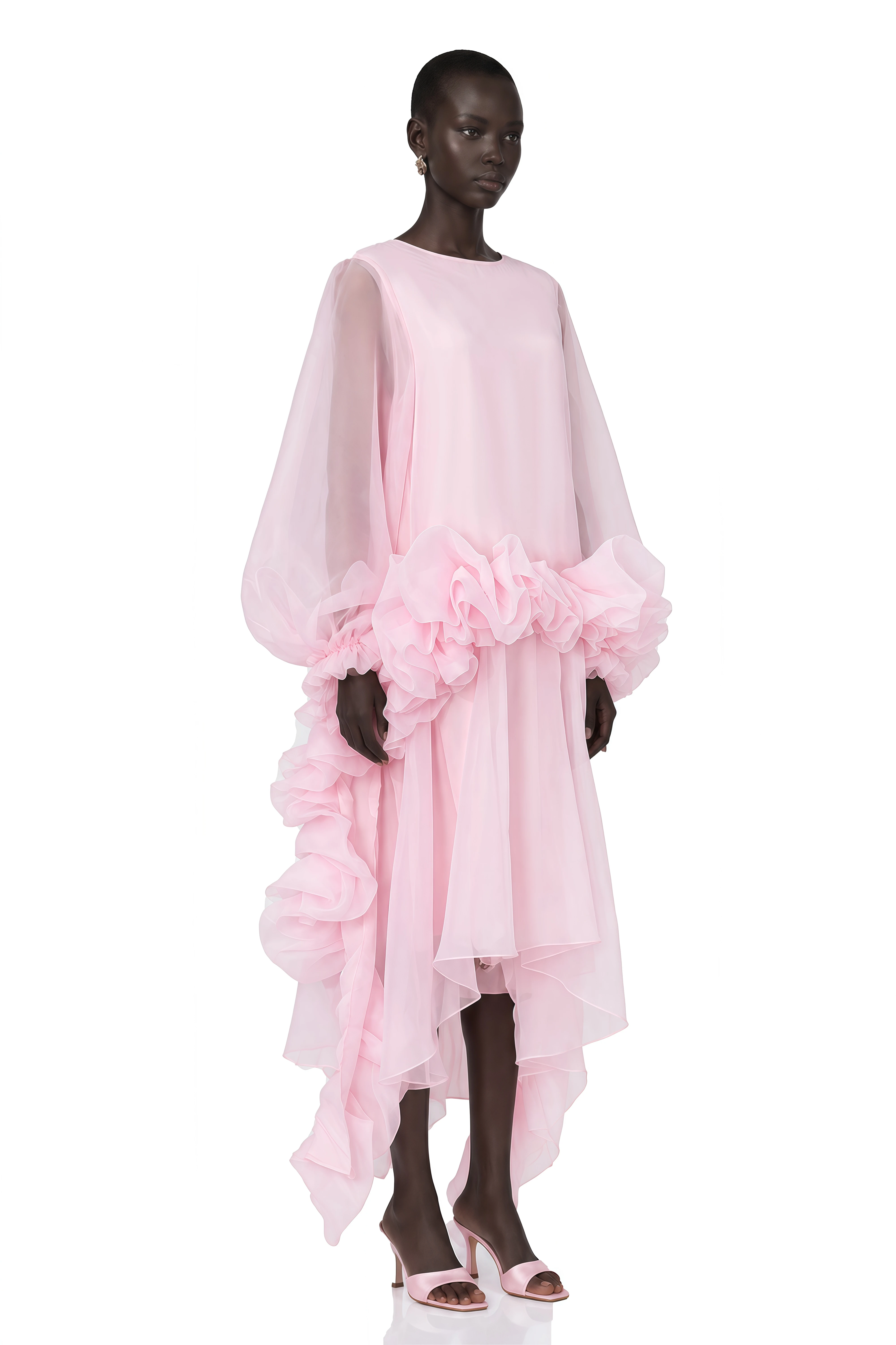 Phaedra Pink Tiered Ruffled Blouse & Midi Skirt Set