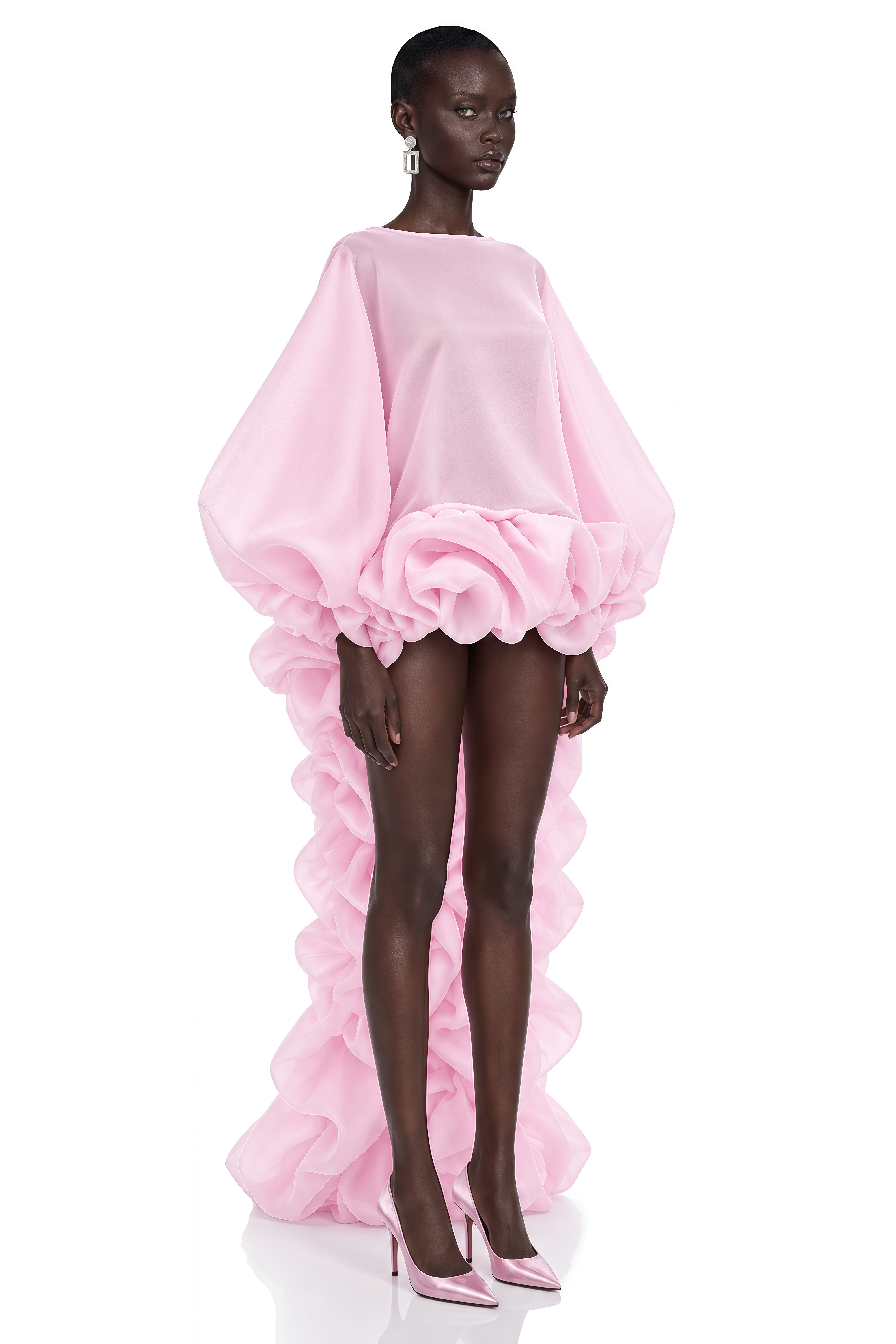 Phaedra Pink Tiered Ruffled Blouse & Midi Skirt Set
