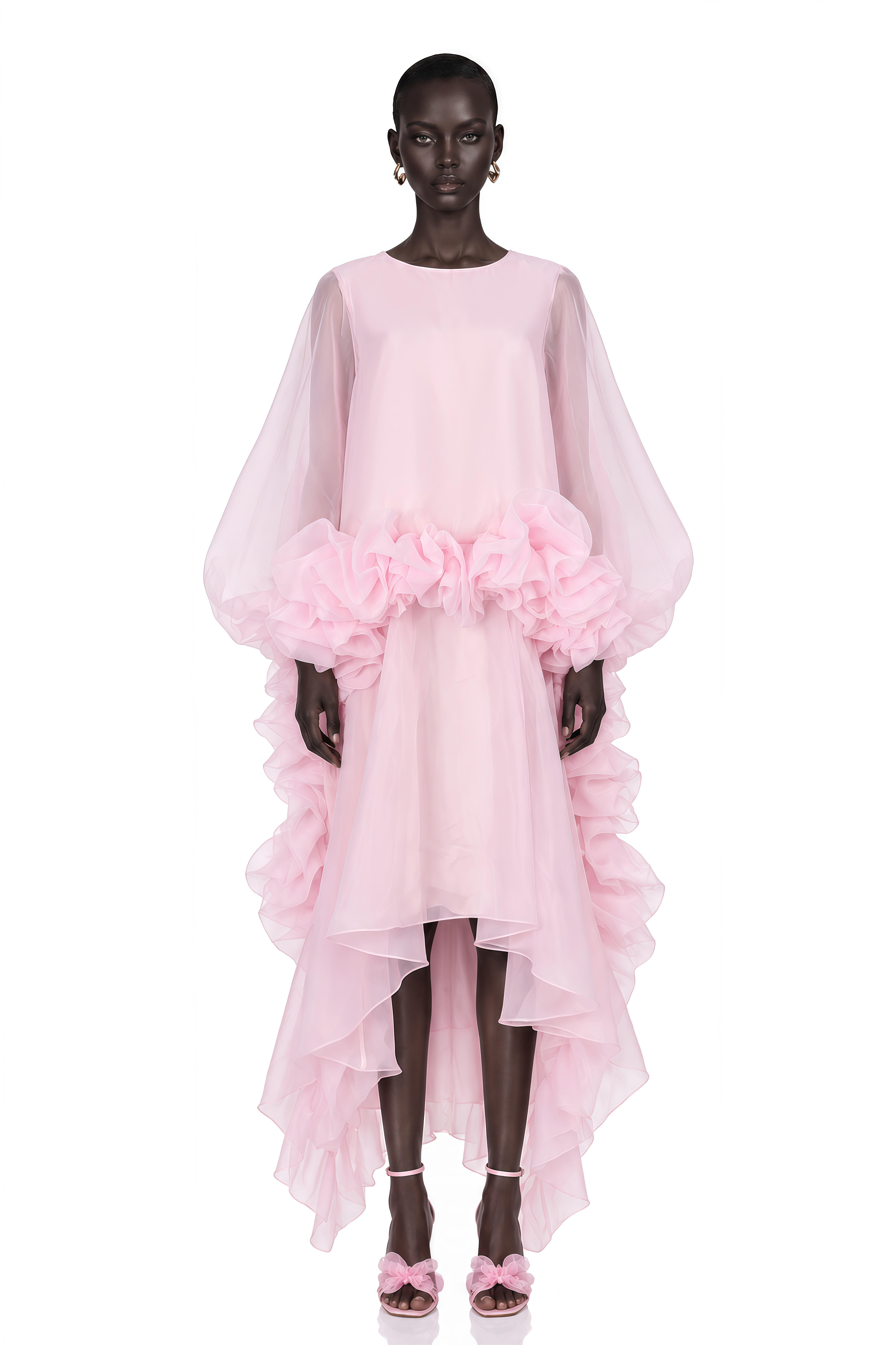 Phaedra Pink Tiered Ruffled Blouse & Midi Skirt Set