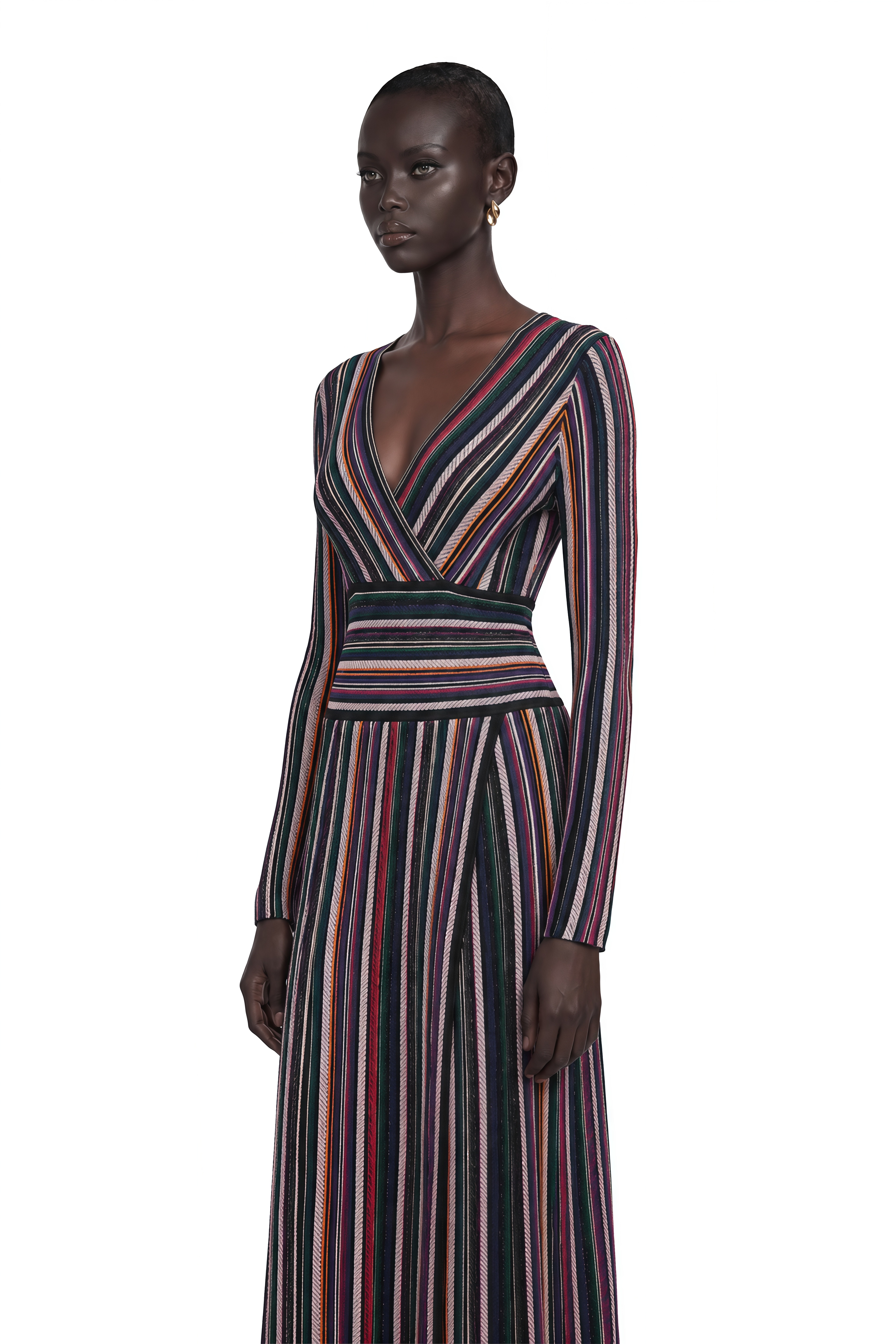 Phoebe Black Vertical Stripe Knit Maxi Dress