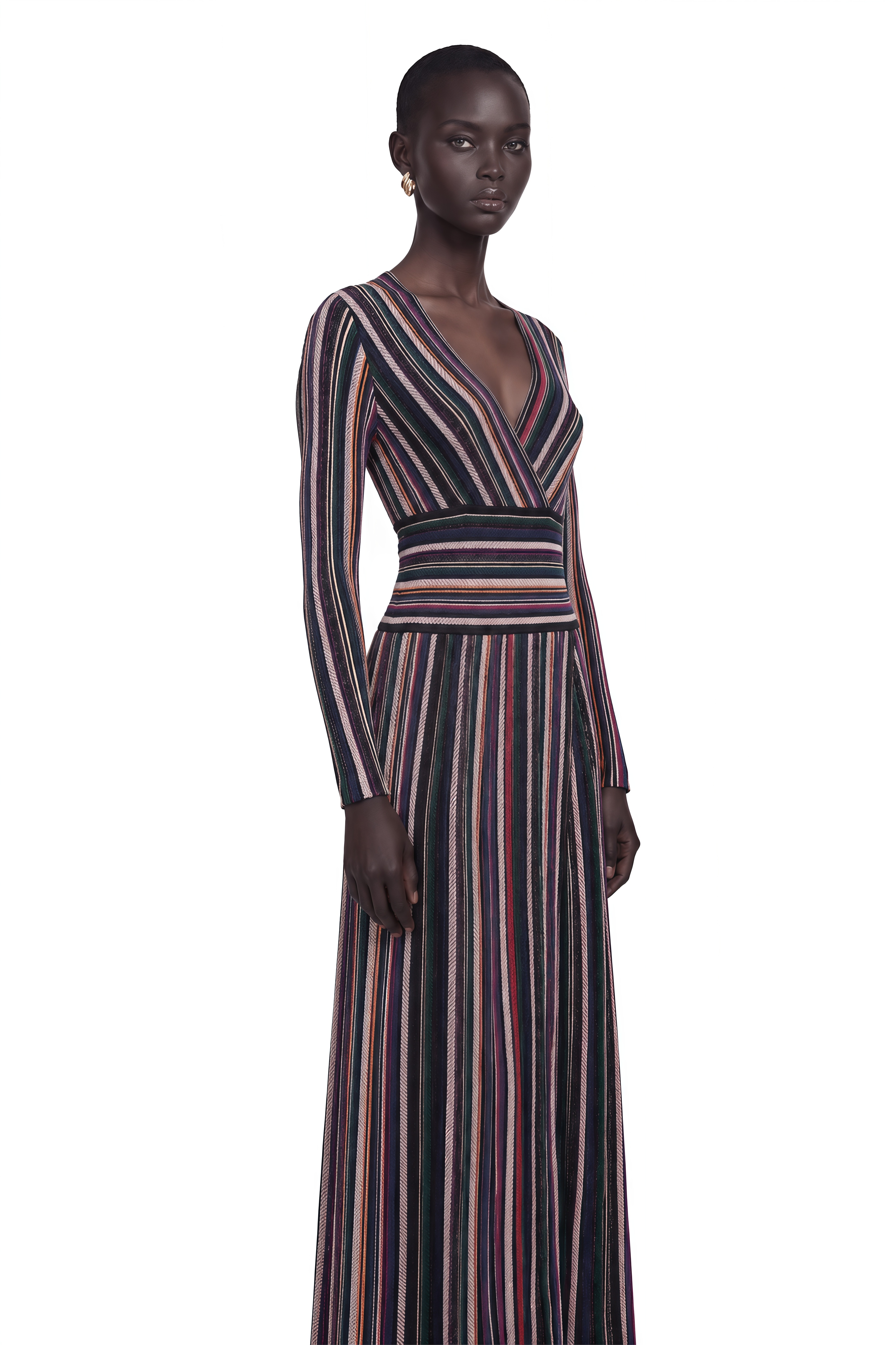 Phoebe Black Vertical Stripe Knit Maxi Dress