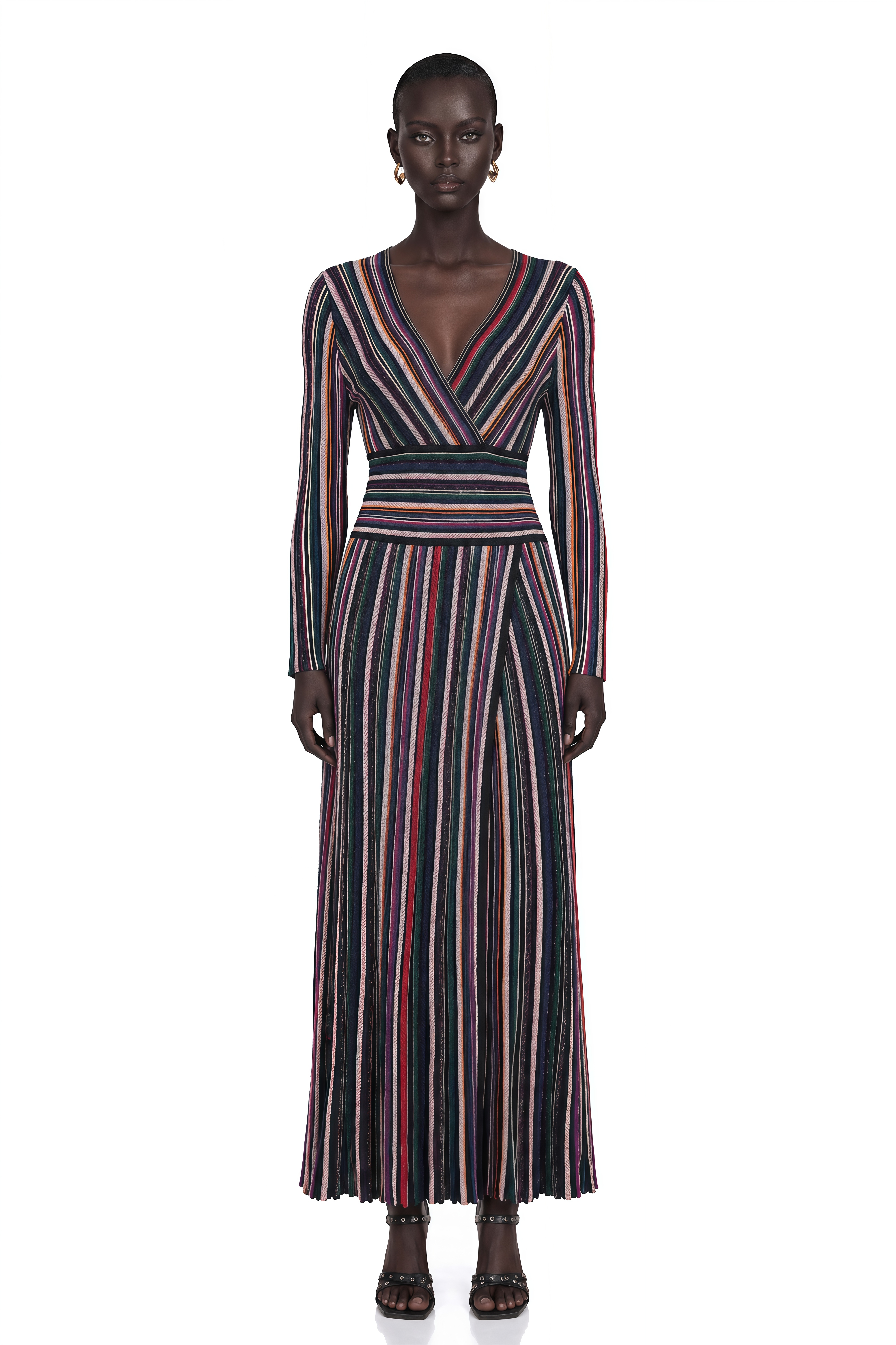 Phoebe Black Vertical Stripe Knit Maxi Dress