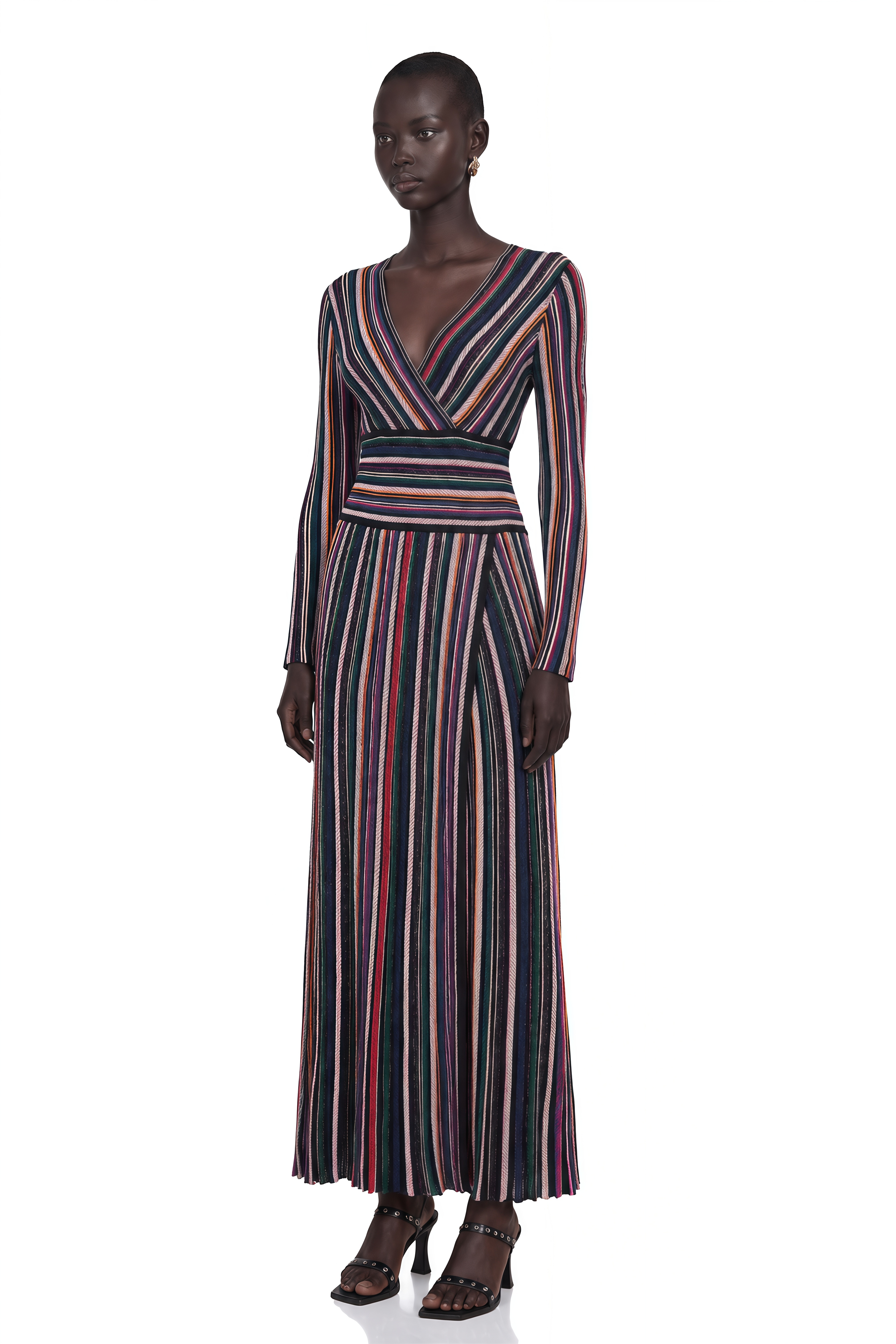 Phoebe Black Vertical Stripe Knit Maxi Dress