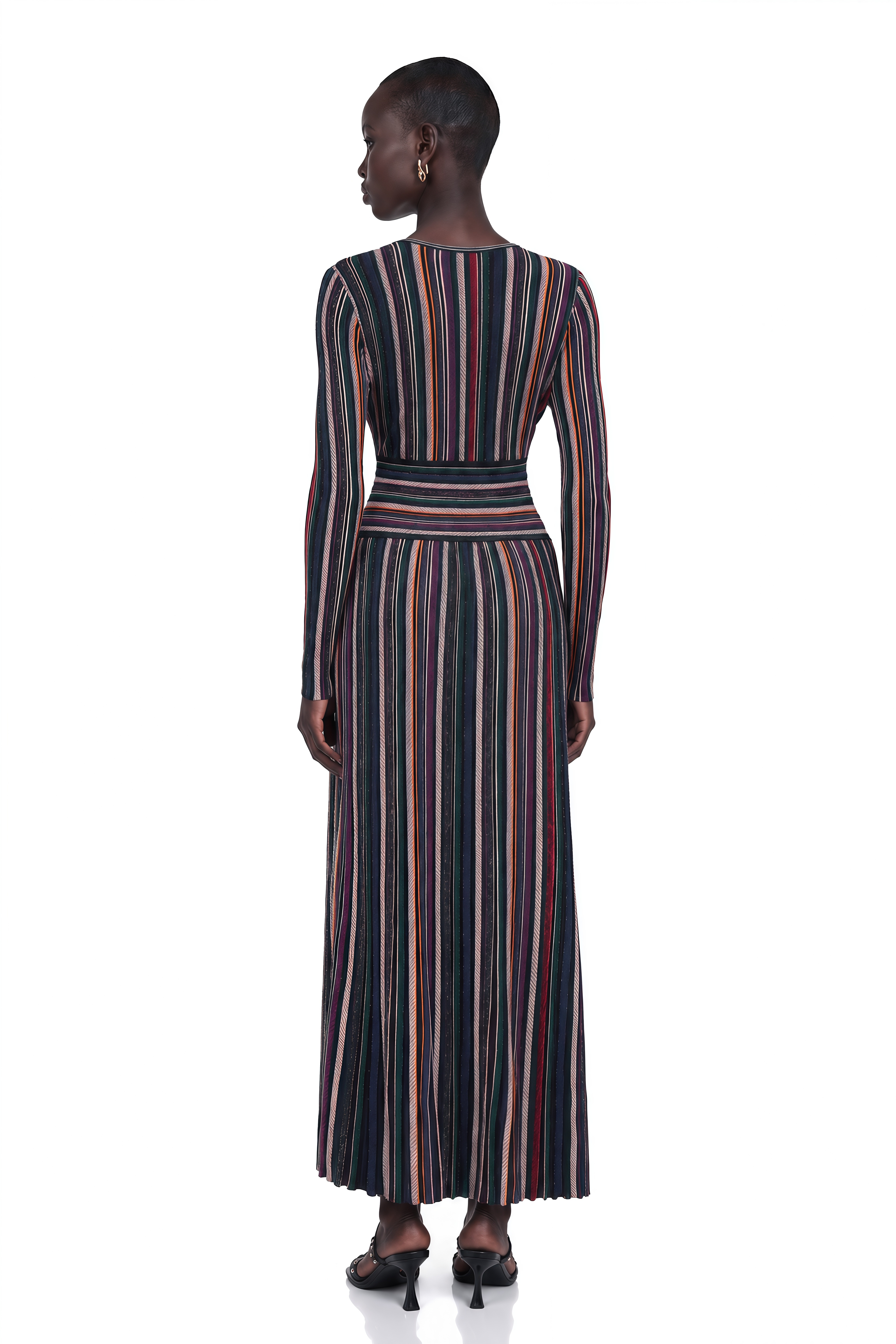 Phoebe Black Vertical Stripe Knit Maxi Dress