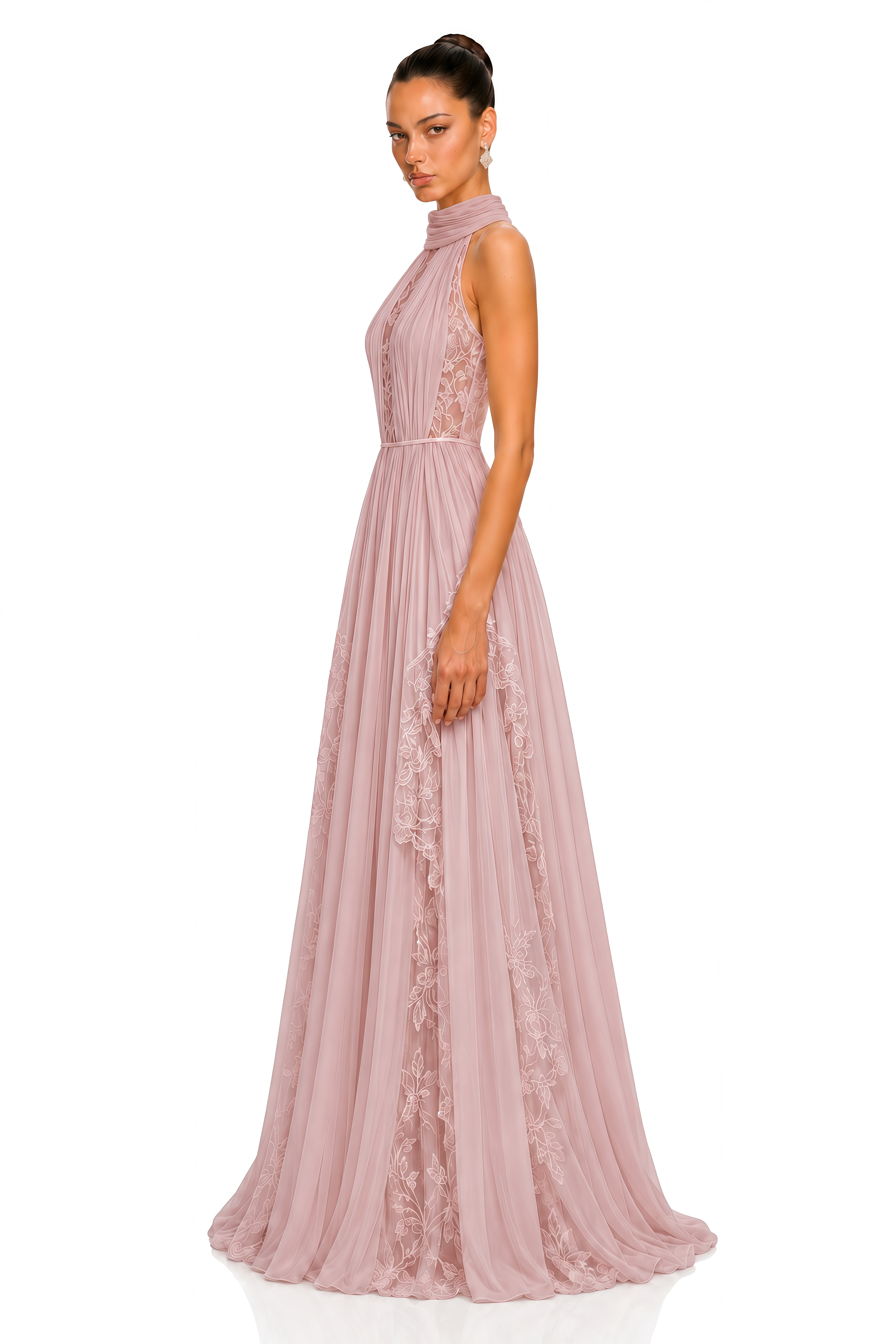 Phoebe Pink Pleated Lace Maxi Dress