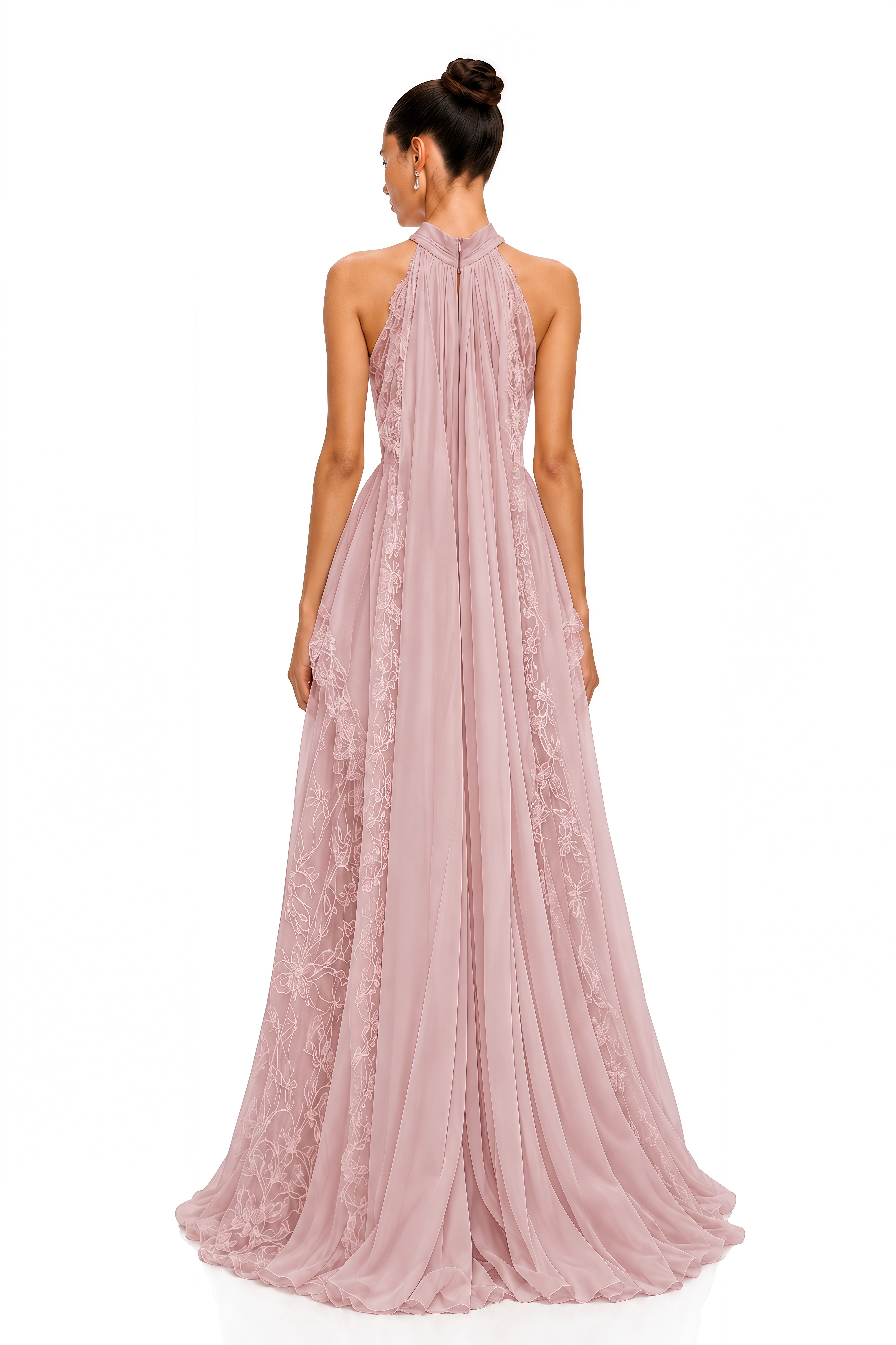 Phoebe Pink Pleated Lace Maxi Dress