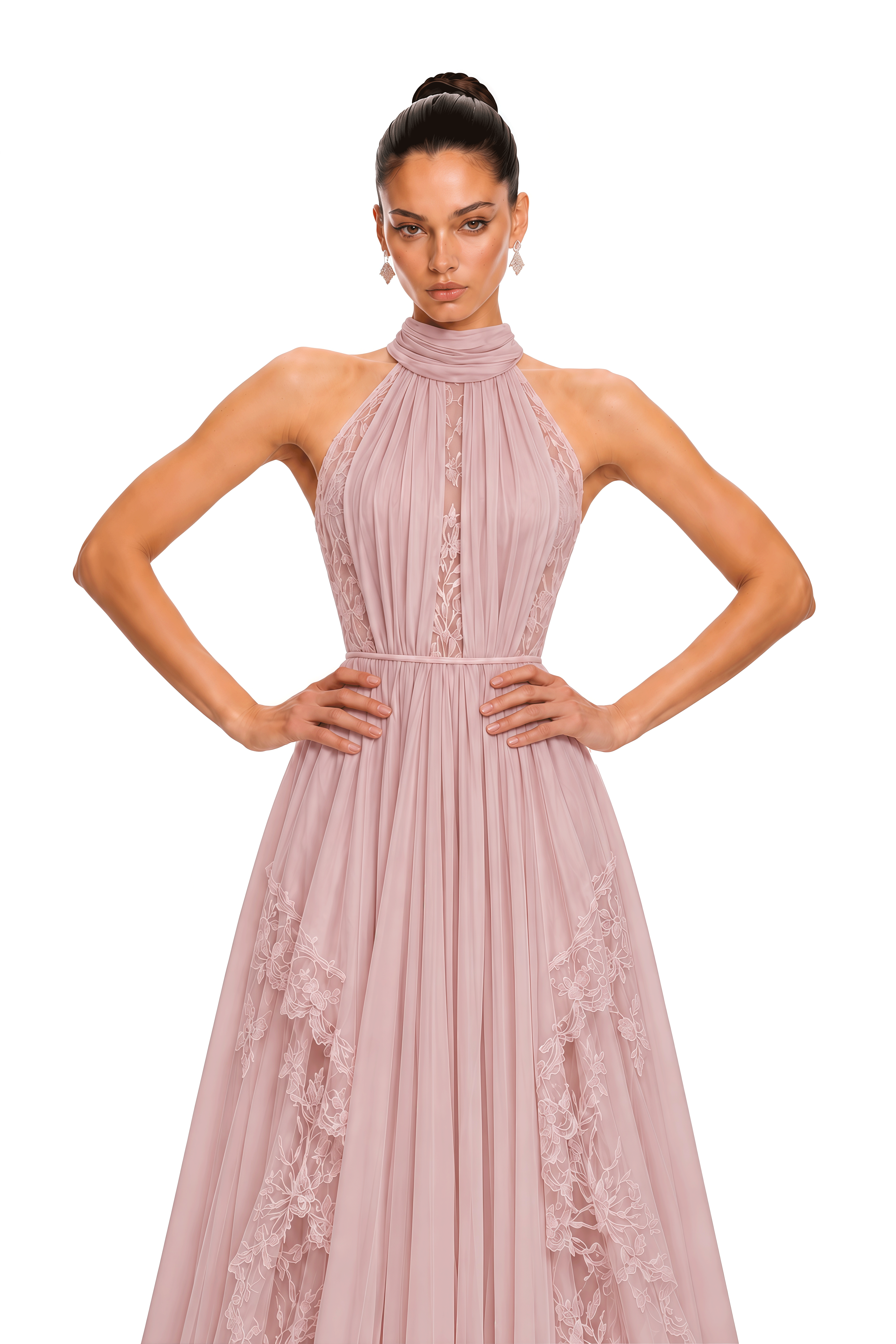Phoebe Pink Pleated Lace Maxi Dress