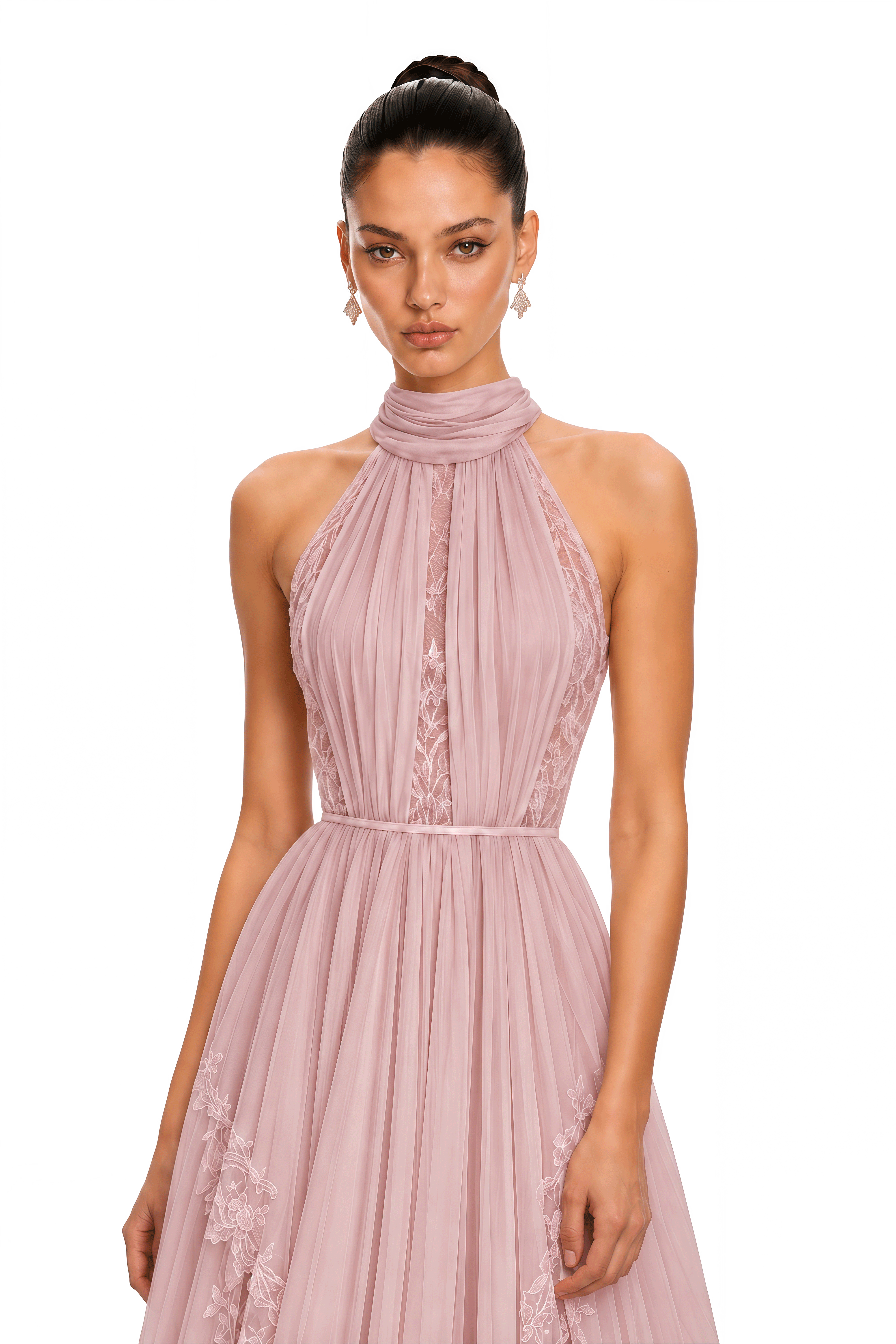 Phoebe Pink Pleated Lace Maxi Dress