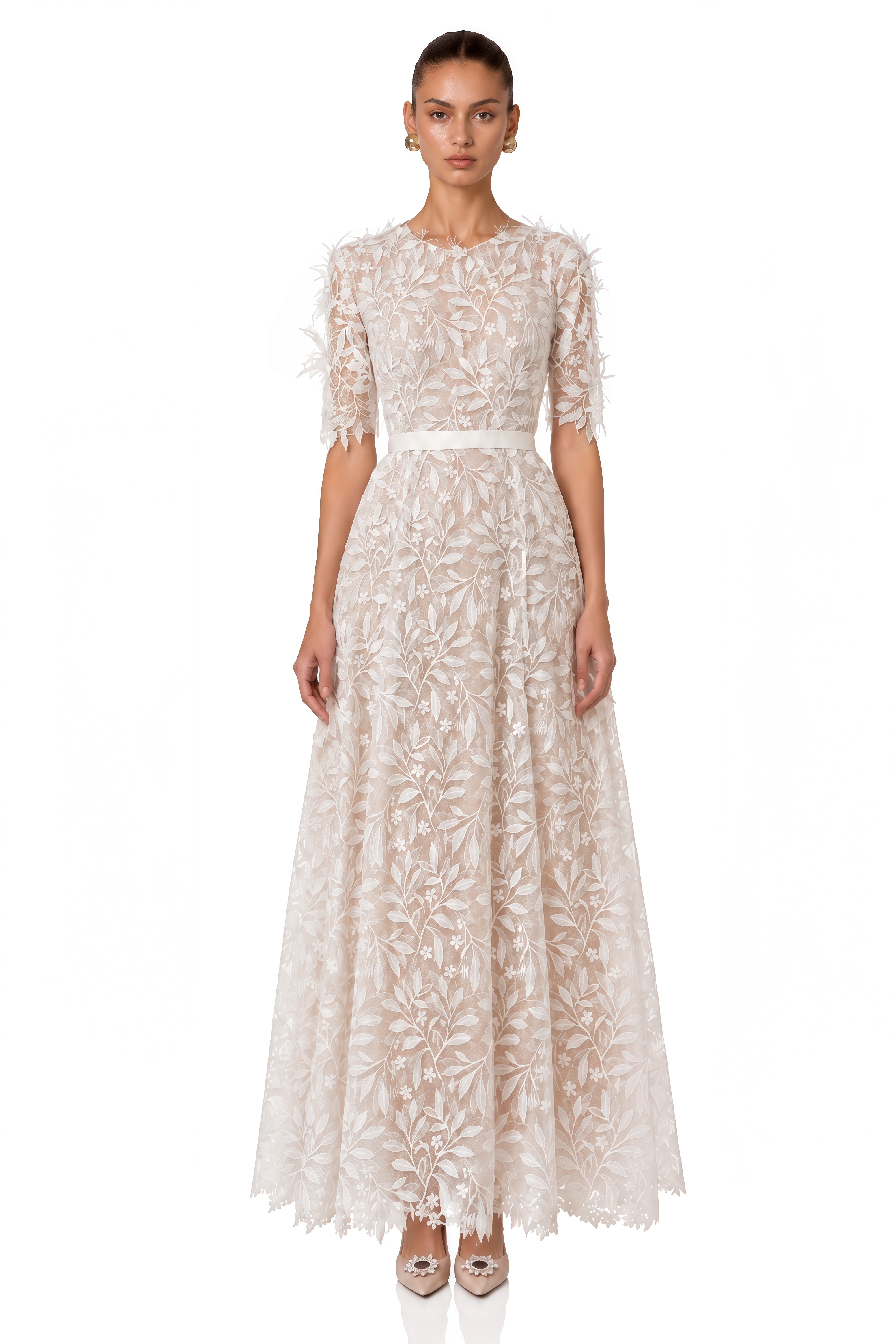 Phoebe White Floral Embroidered Lace Maxi Dress