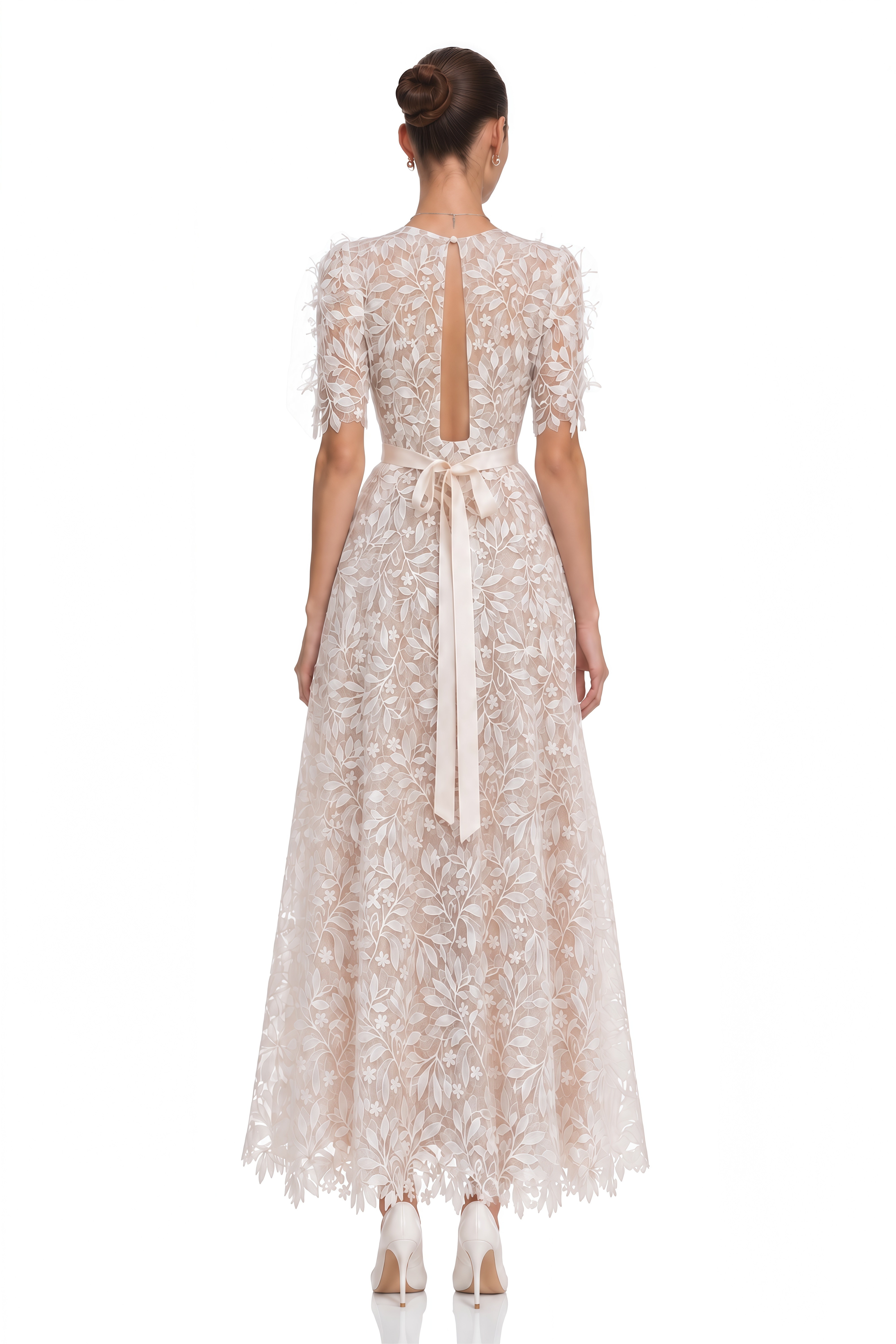 Phoebe White Floral Embroidered Lace Maxi Dress