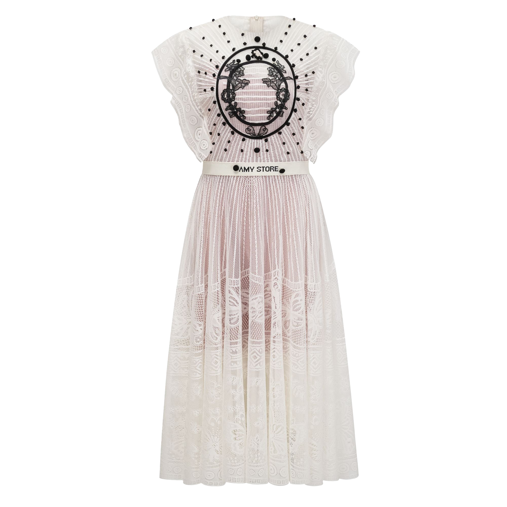 Phoebe White Jacquard Floral-lace Pleated Midi Dress