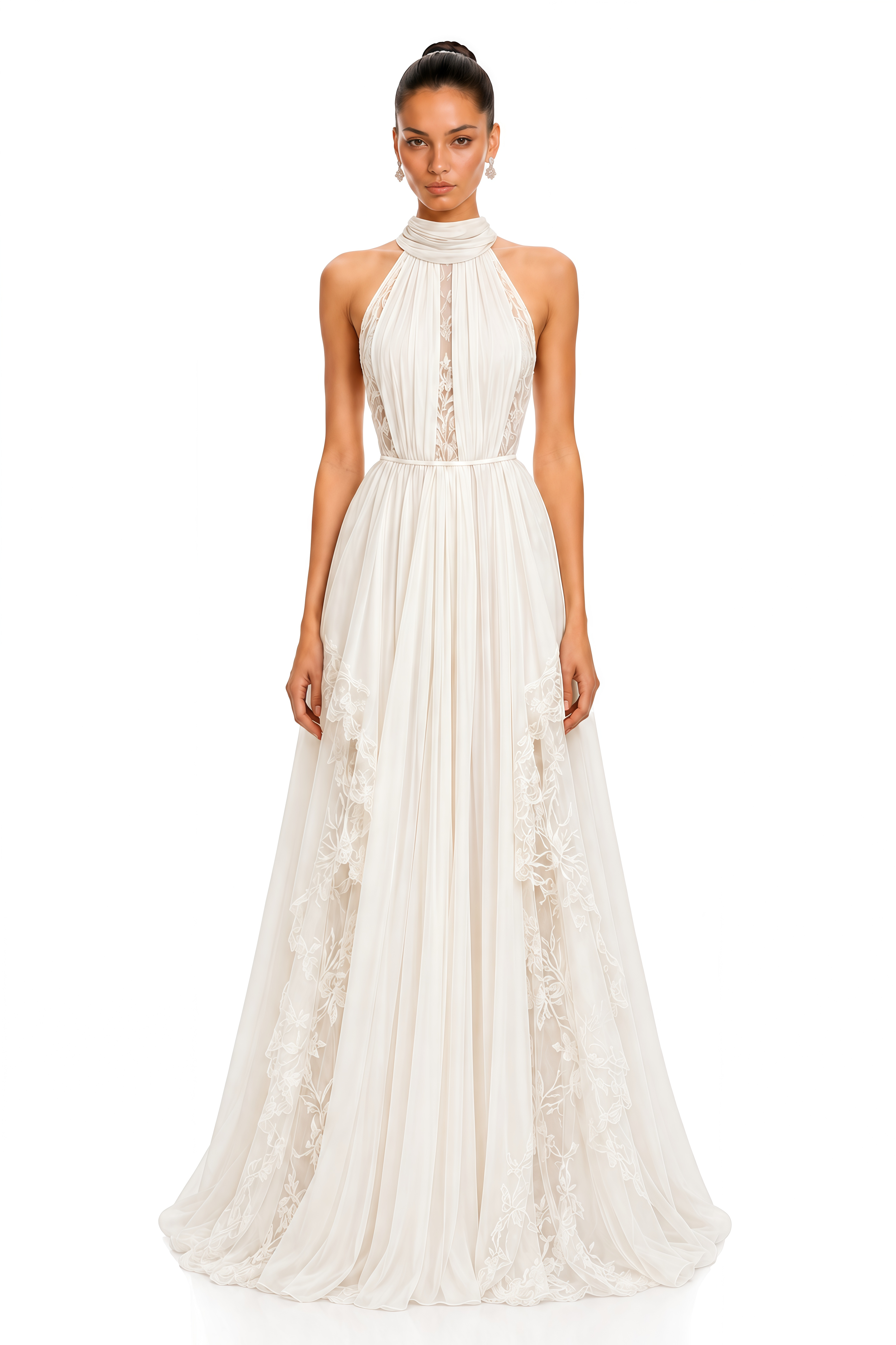 Phoebe White Pleated Lace Maxi Dress