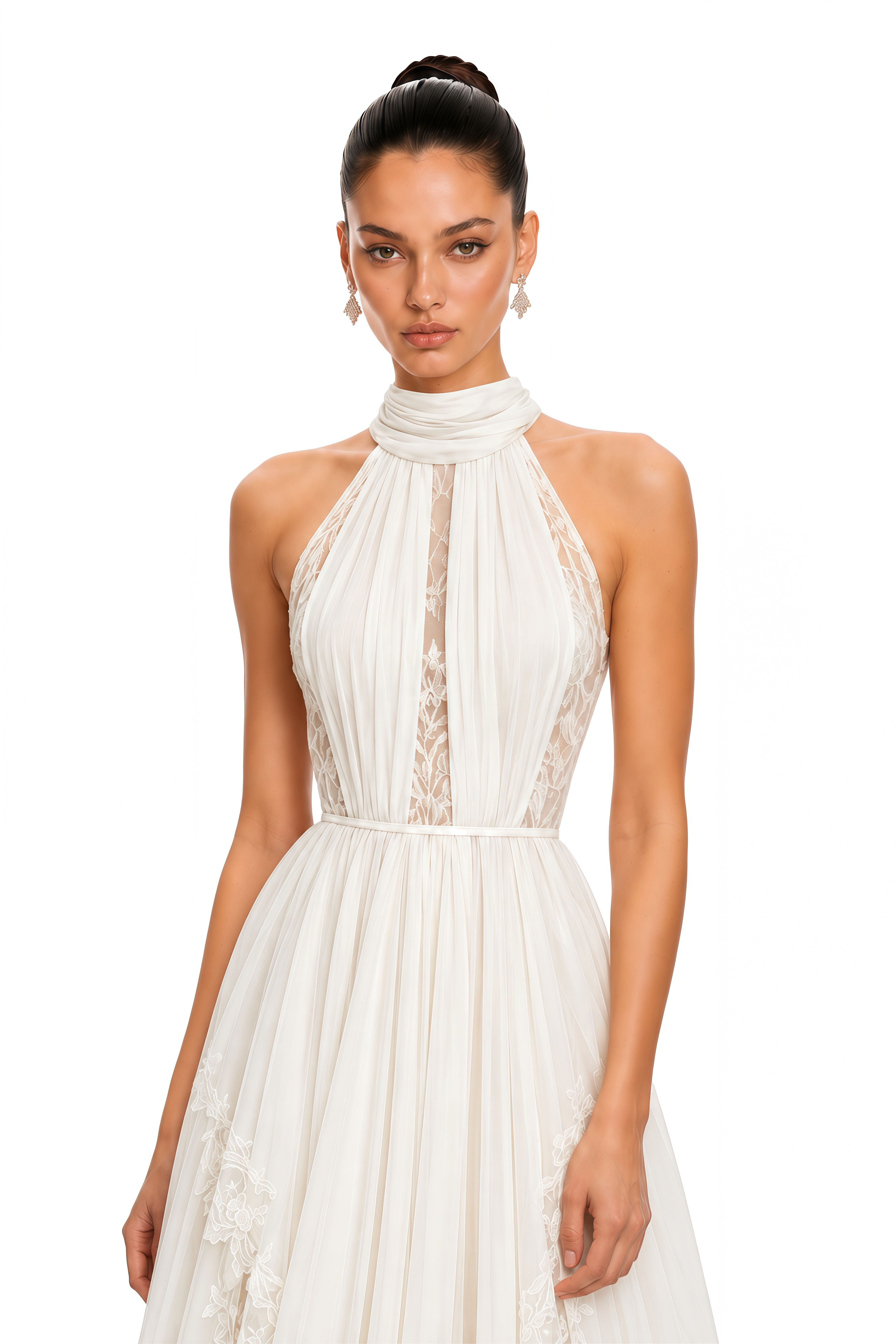 Phoebe White Pleated Lace Maxi Dress