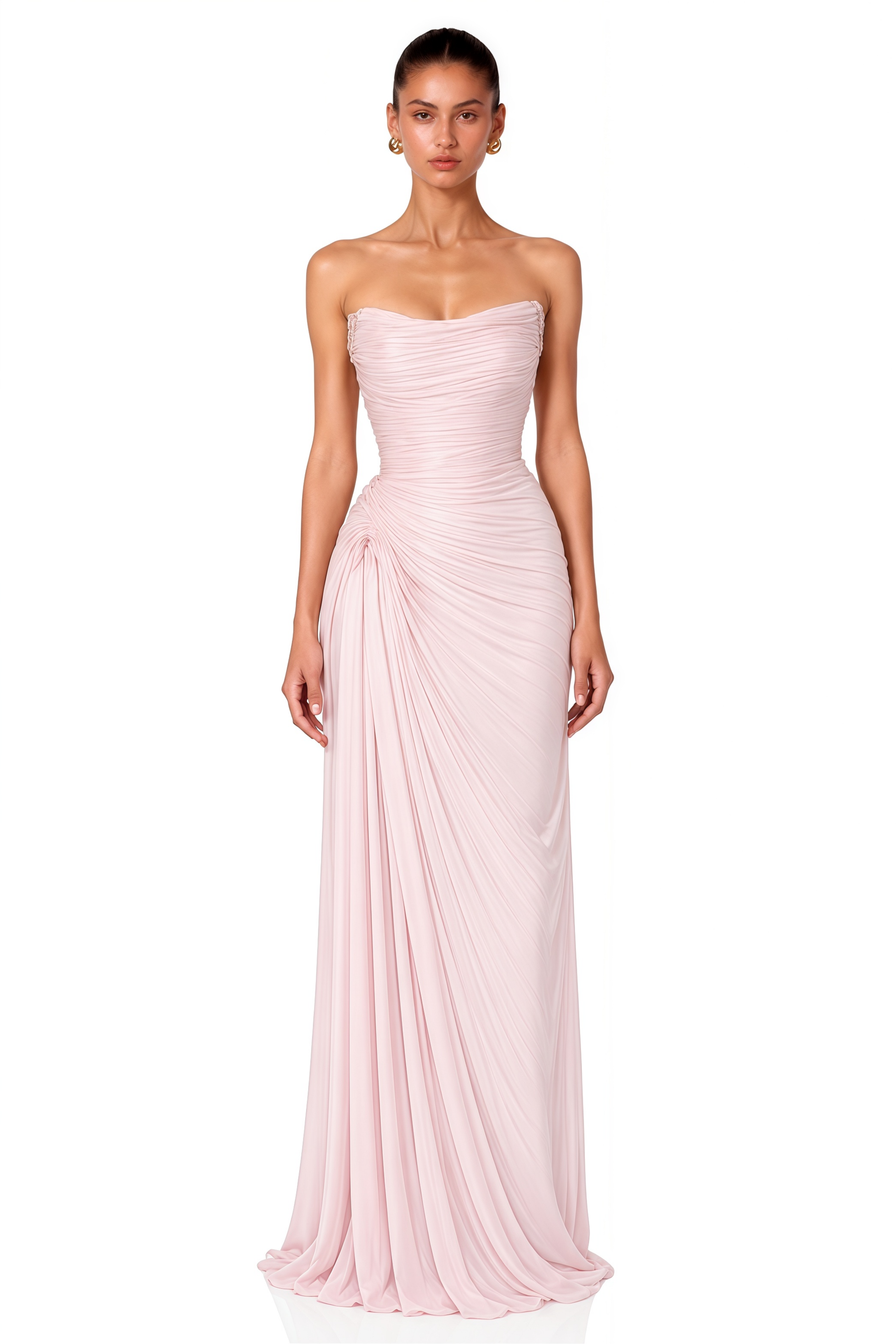 Pollie Pink Off-Shoulder Ruched Draped Maxi Dress