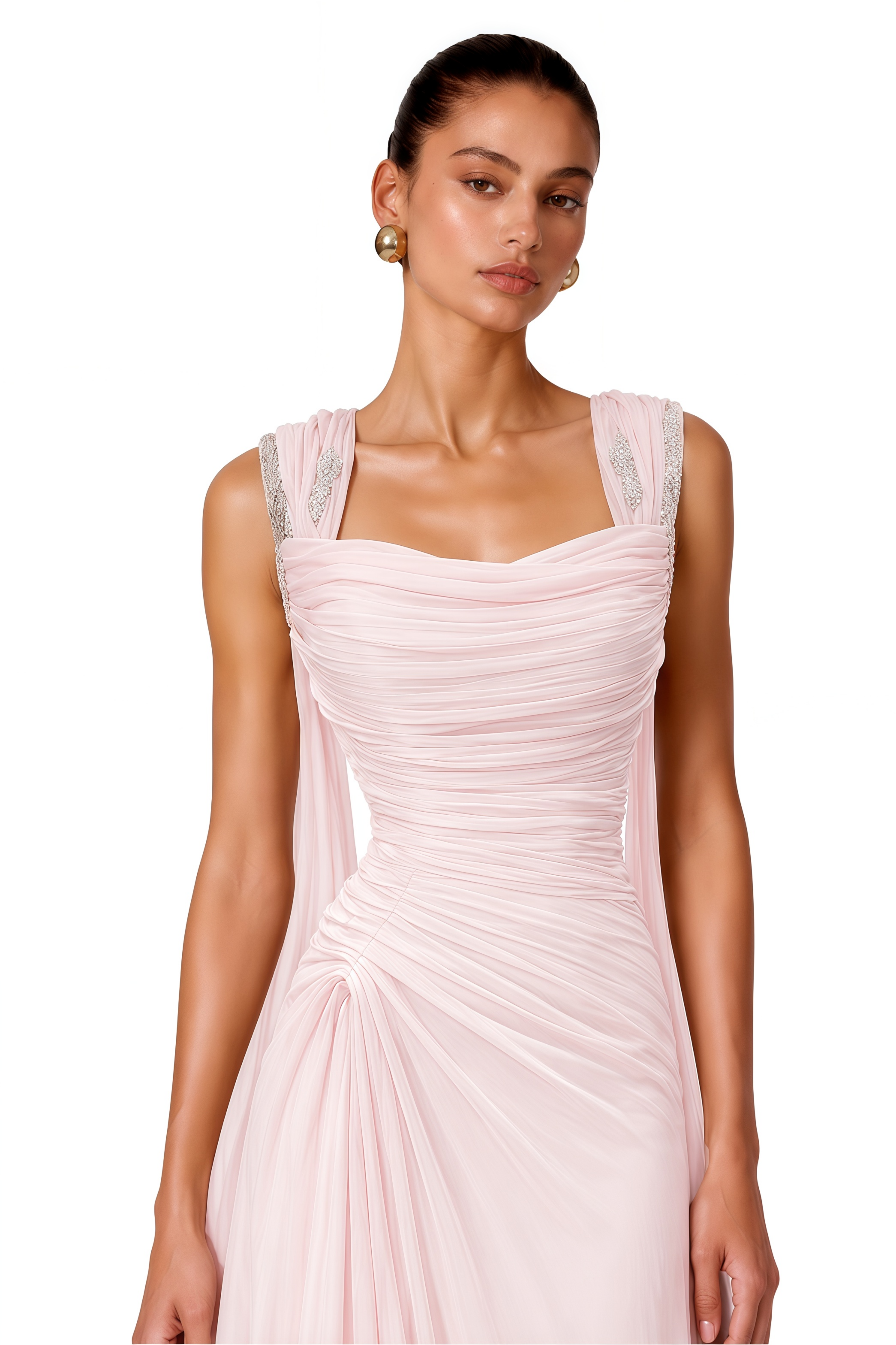 Pollie Pink Off-Shoulder Ruched Draped Maxi Dress