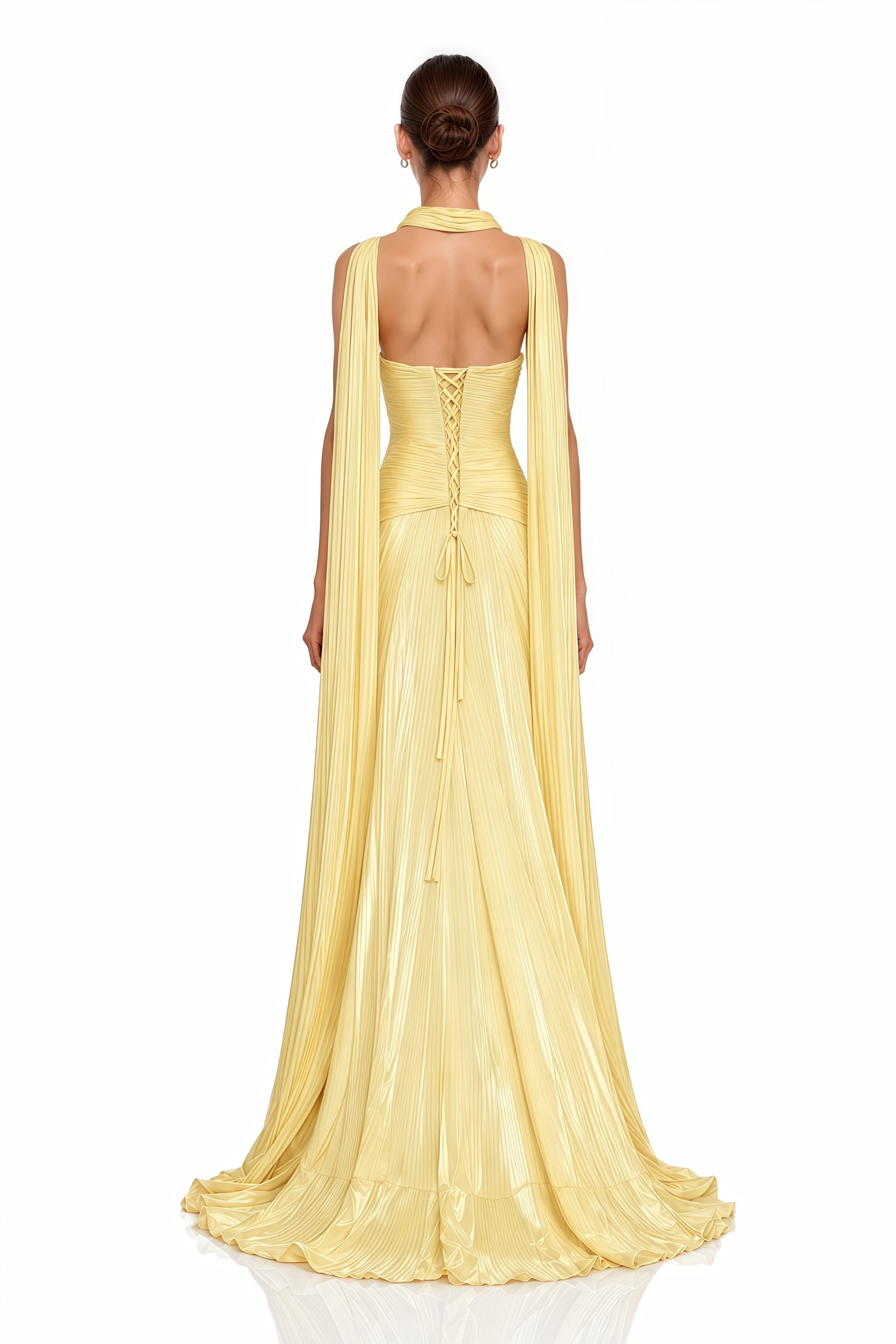 Pollie Yellow Off-Shoulder Ruched Draped Maxi Dress
