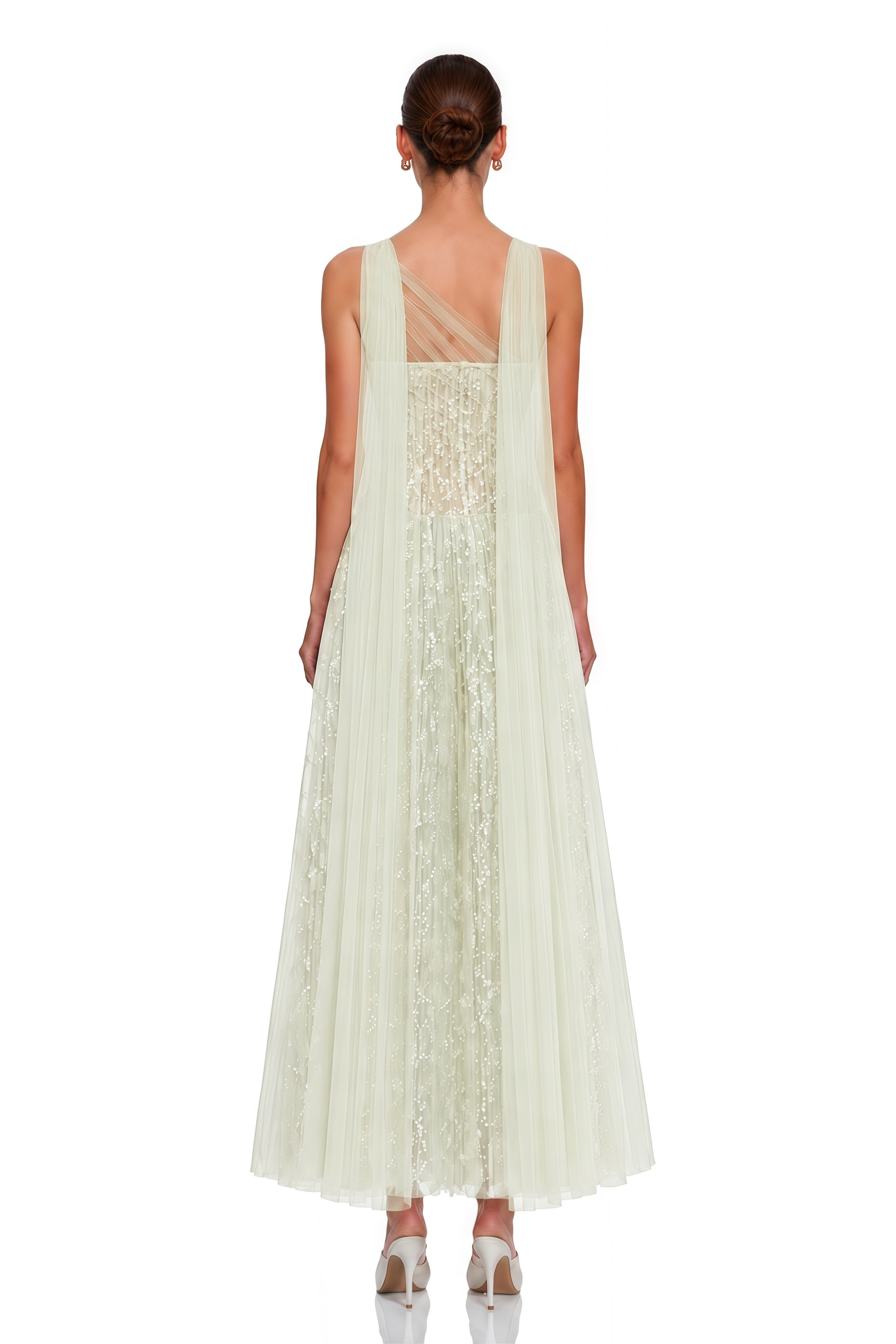 Priscilla Sage Green One Shoulder Asymmetrical Maxi Dress