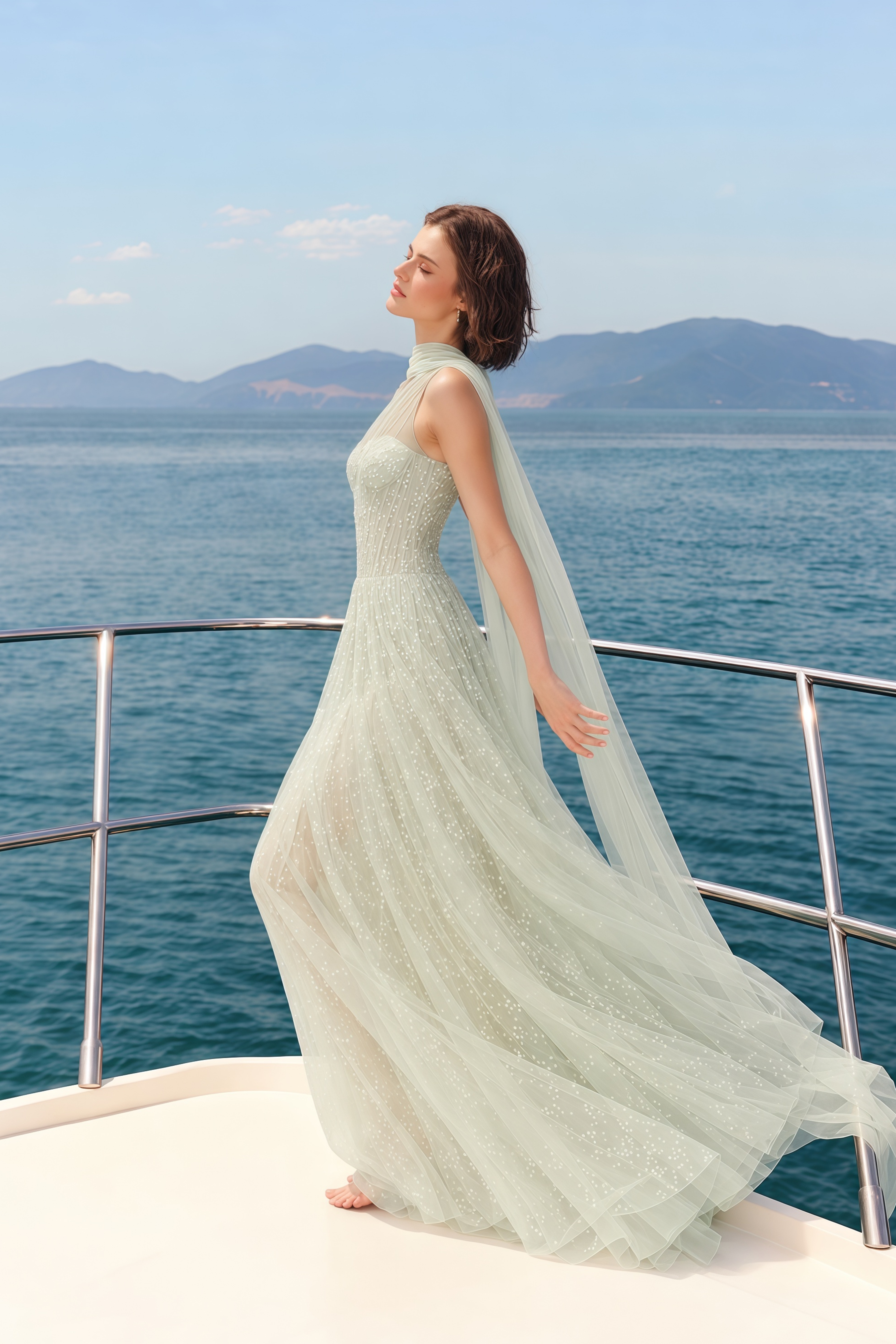Priscilla Sage Green One Shoulder Asymmetrical Maxi Dress