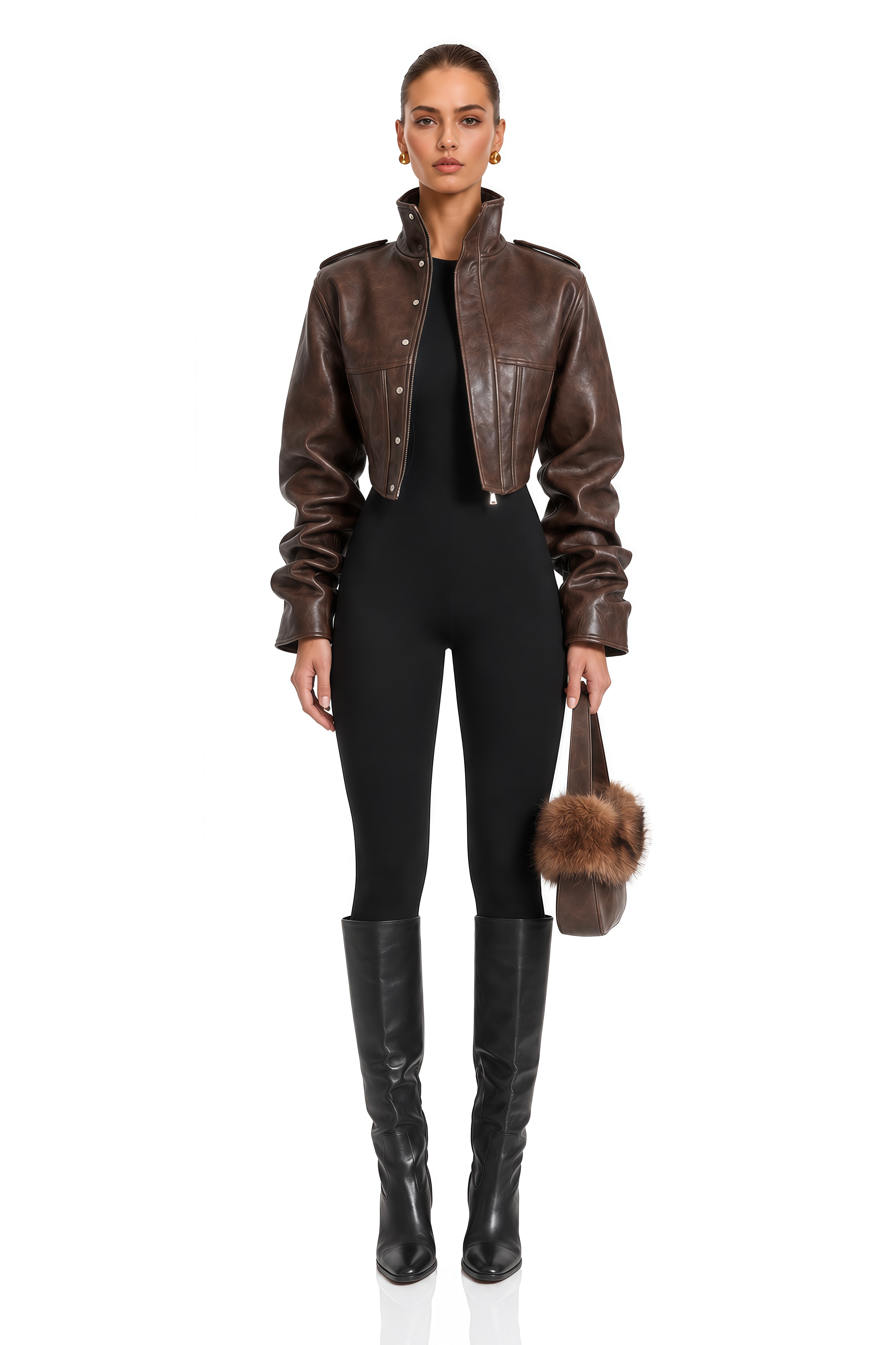 Priscille Brown Structured Cropped Jacket