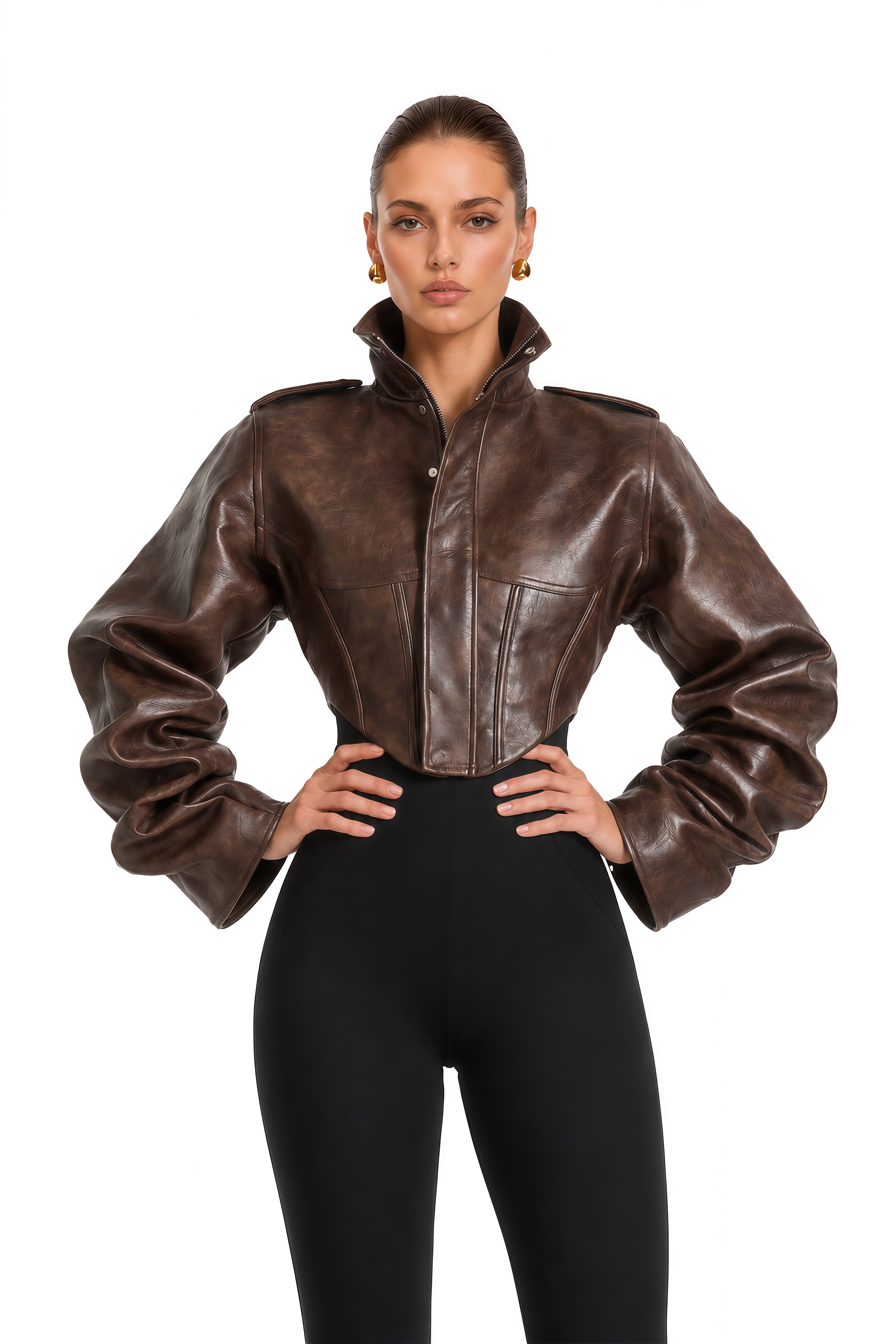 Priscille Brown Structured Cropped Jacket